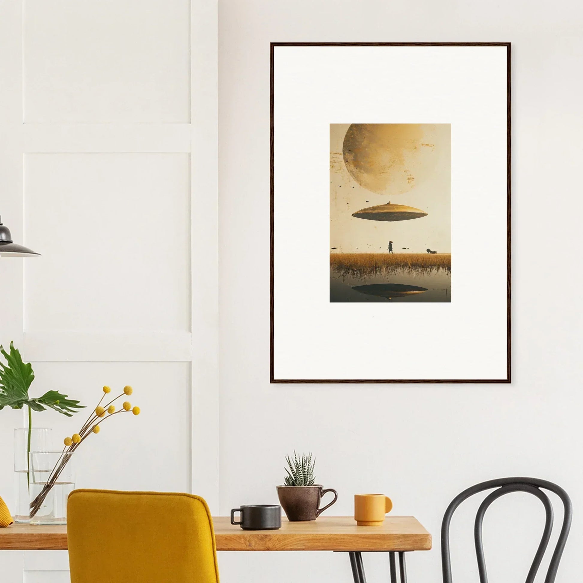 Framed wall art of a UFO over a field for unique room decor by Moon Havinpierson