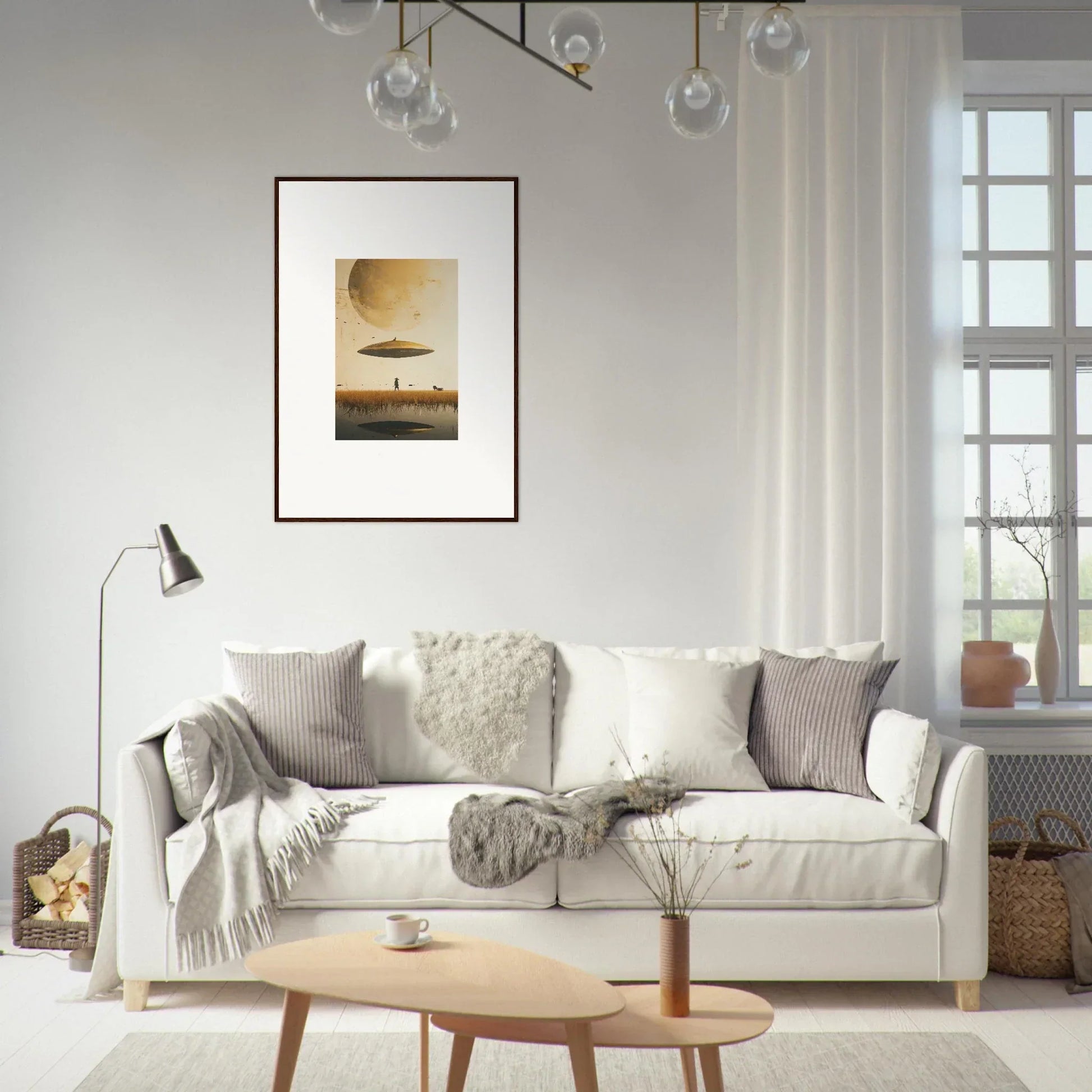 White sofa with gray pillows and blankets, perfect for Moon Havinpierson room decor