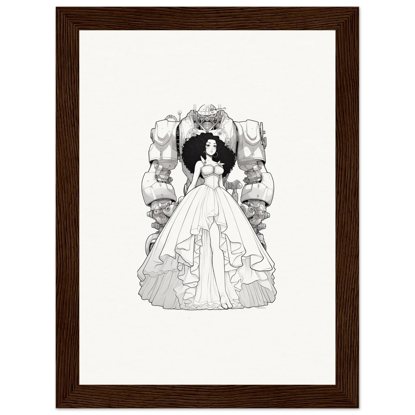 Black and white illustration of a woman in a ball gown for Fables Aflame canvas print