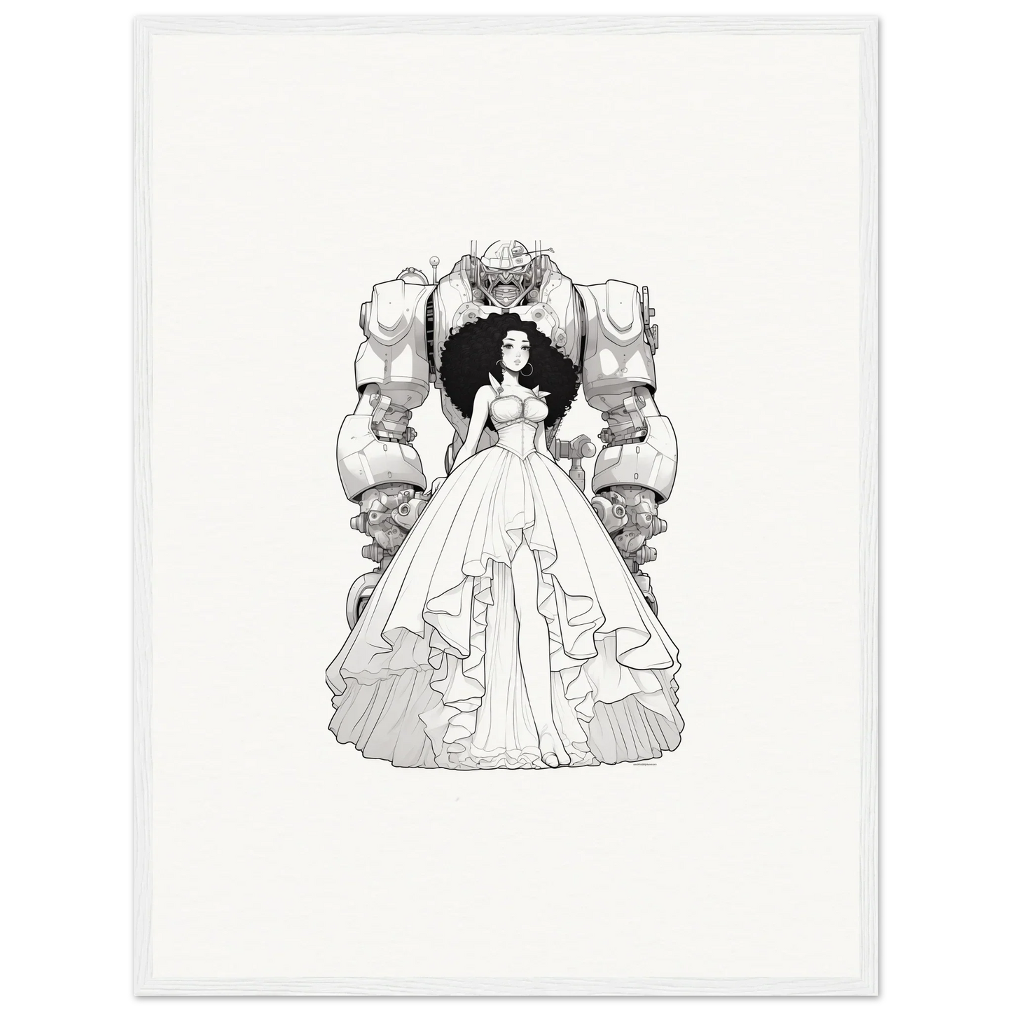 Elegant woman in white gown by ornate pillars, perfect for Fables Aflame canvas print