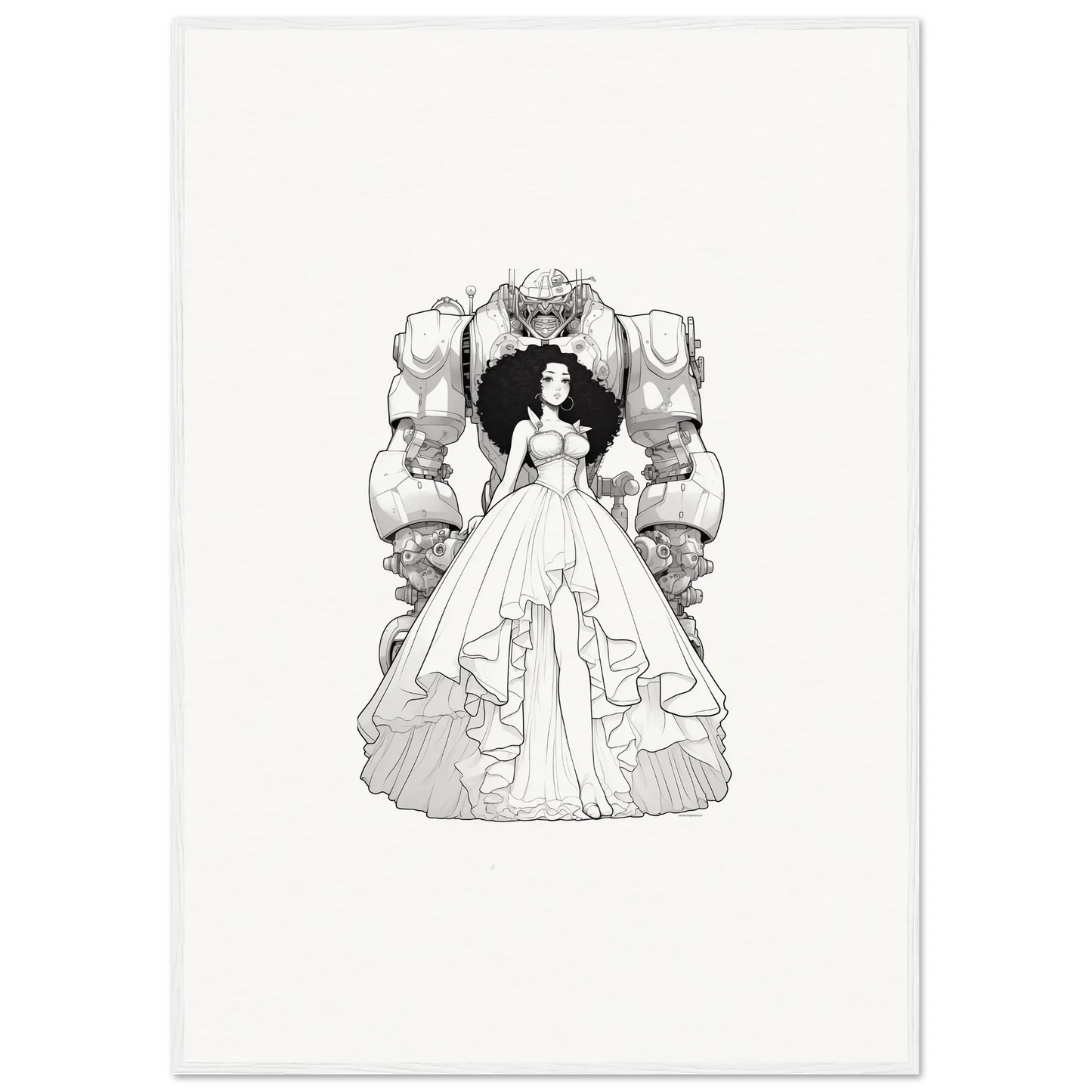 Black and white illustration of a woman in a wedding gown, perfect for Fables Aflame canvas print
