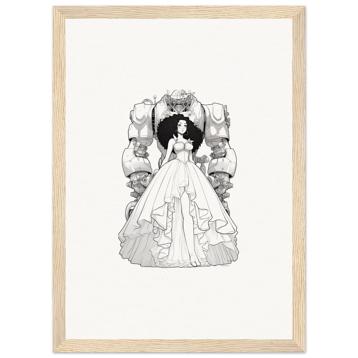 Black and white illustration of a woman in ball gown for Fables Aflame canvas print