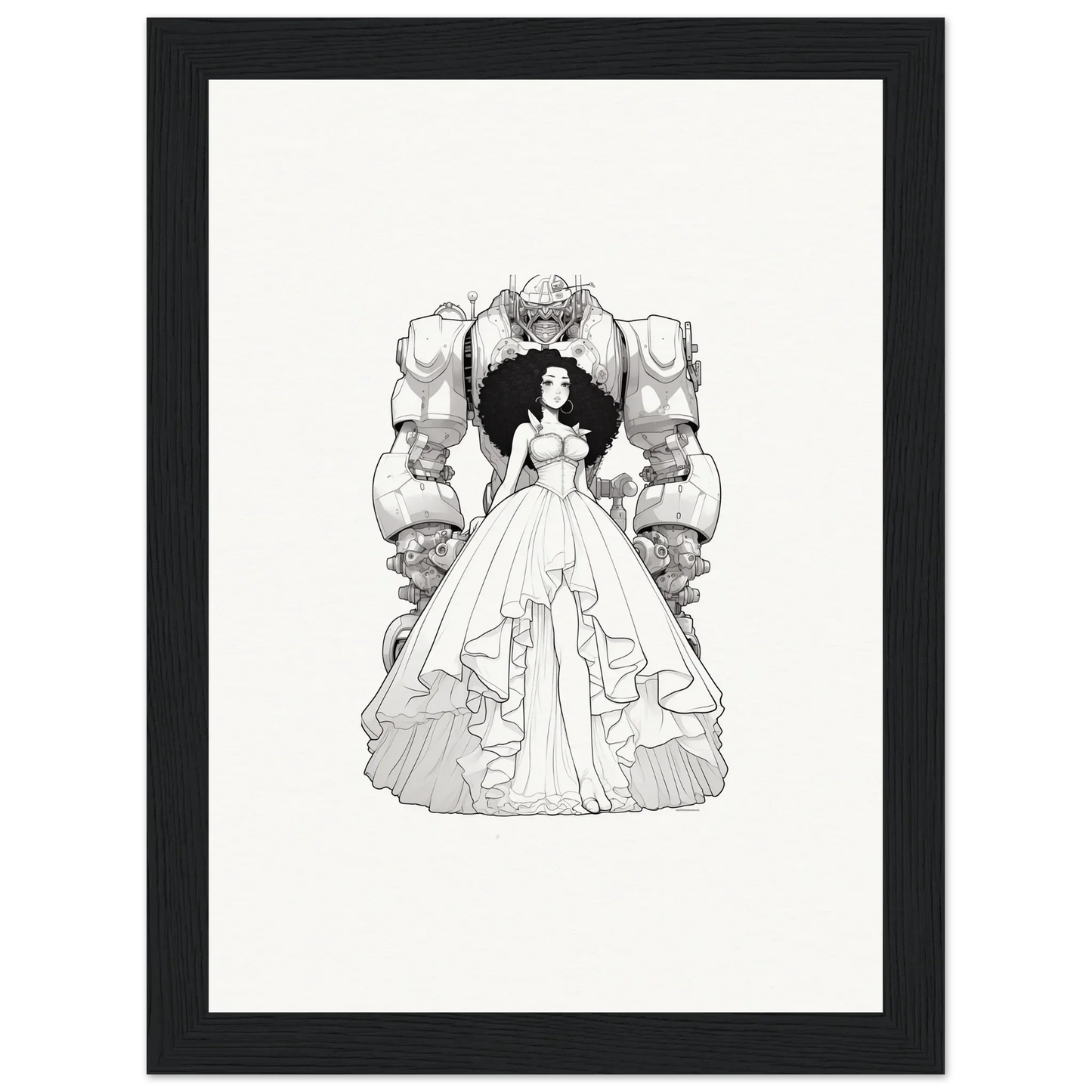 Black and white illustration of a woman in a ball gown for Fables Aflame canvas print