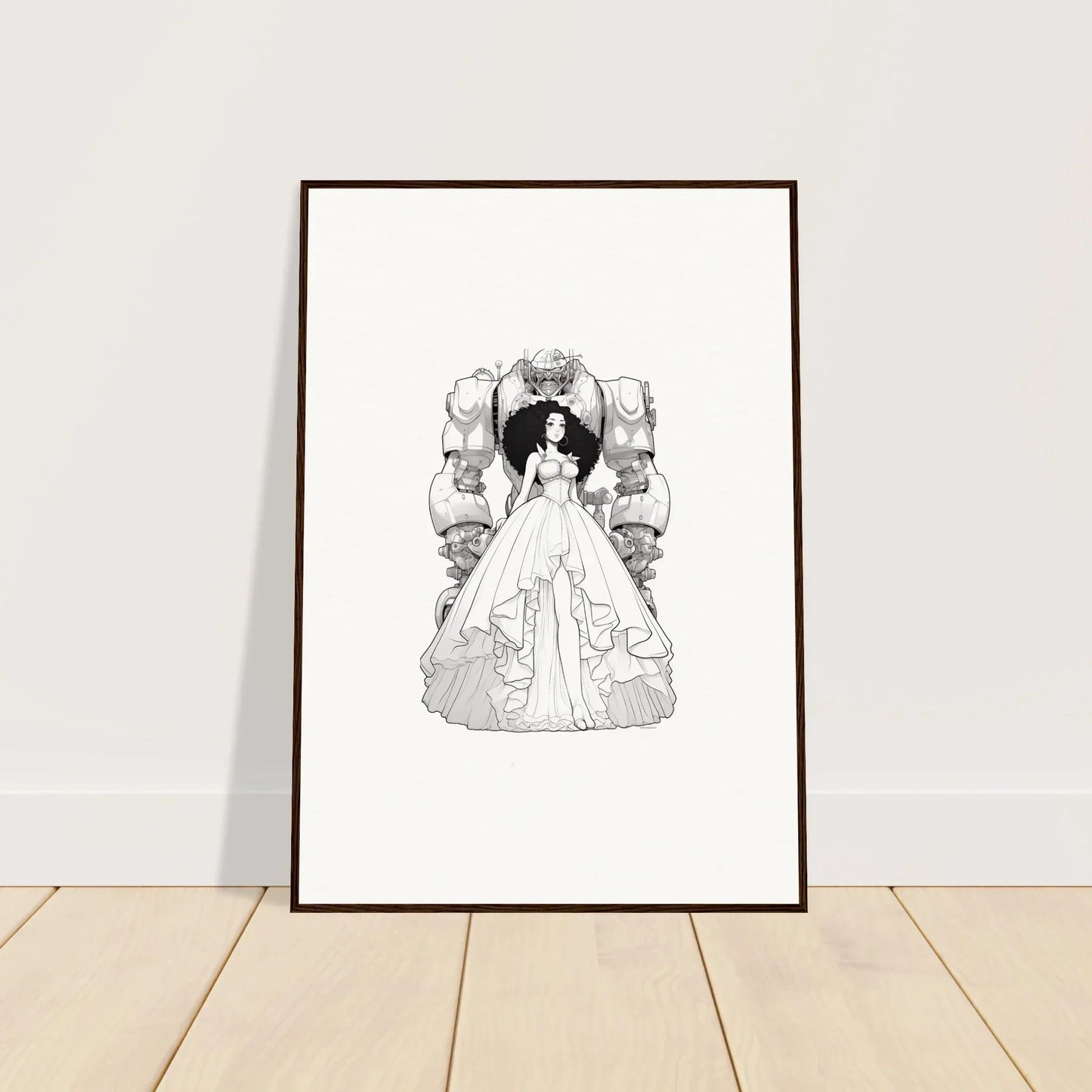 Framed black and white bride illustration for a classy room decoration, Fables Aflame