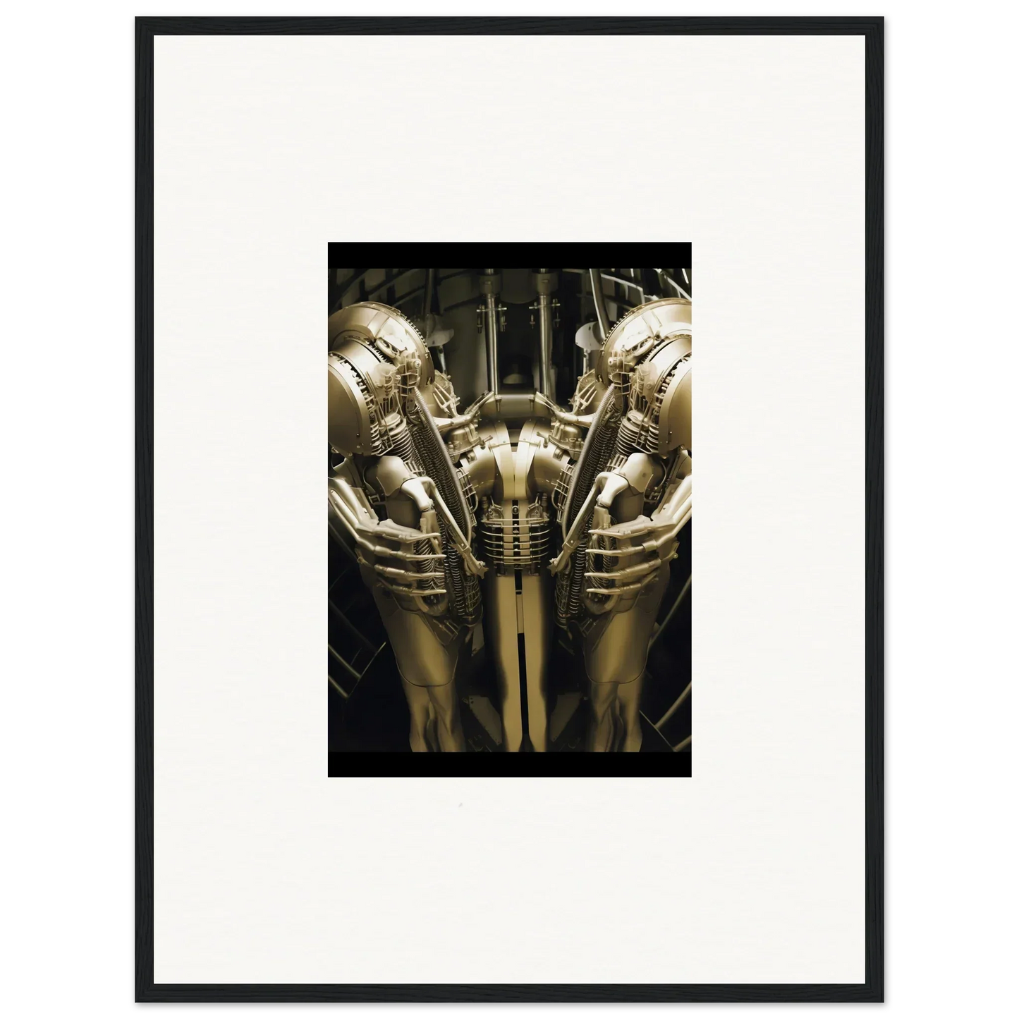 Symmetrical metallic sculpture of robotic figures for Dreams Ballet room decor