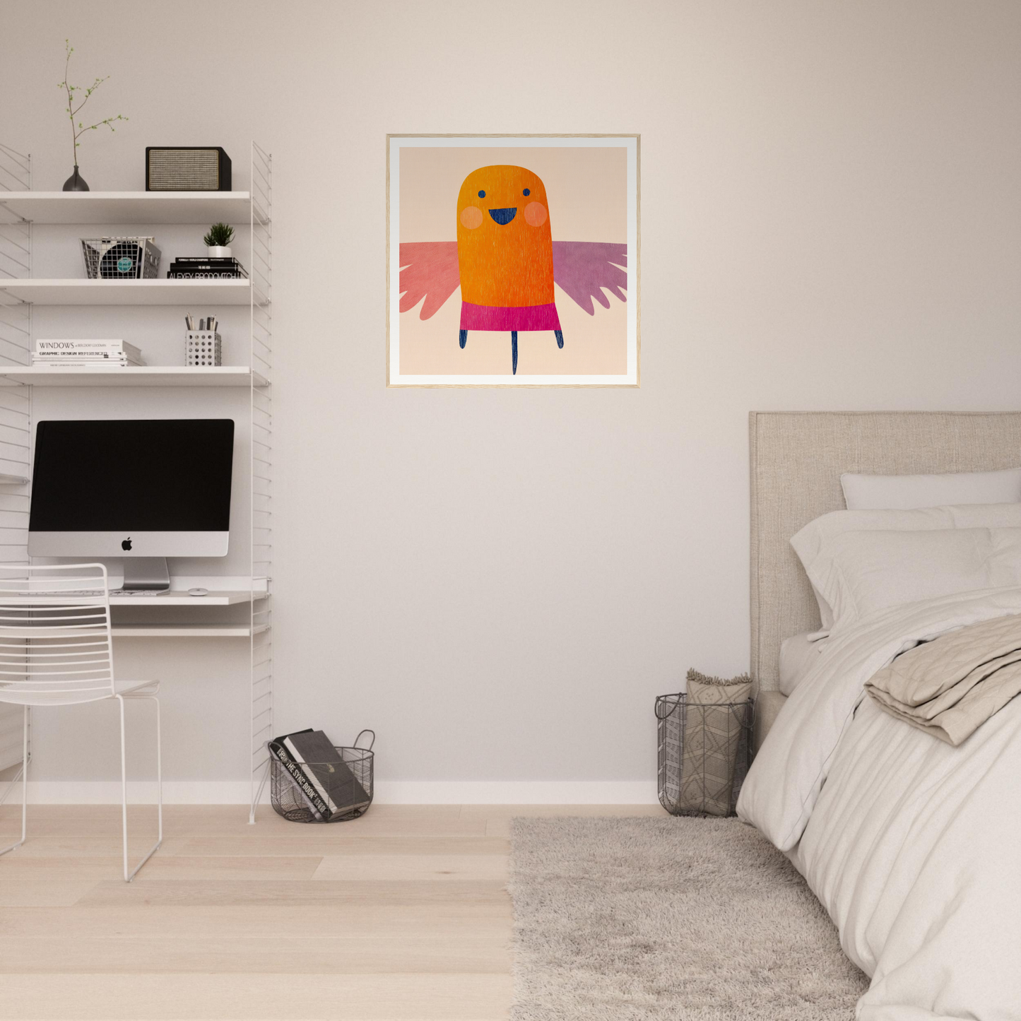 Colorful cartoon bird artwork in pink and orange from Midflight Reverie special edition art™
