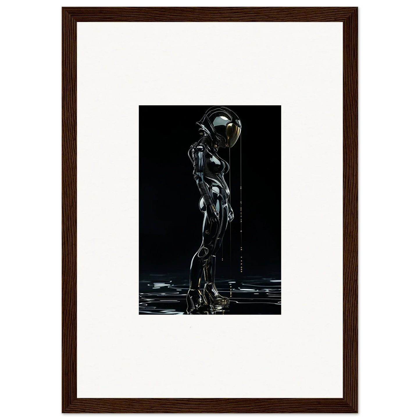 Futuristic humanoid robot figure in darkness for unique room decor canvas prints