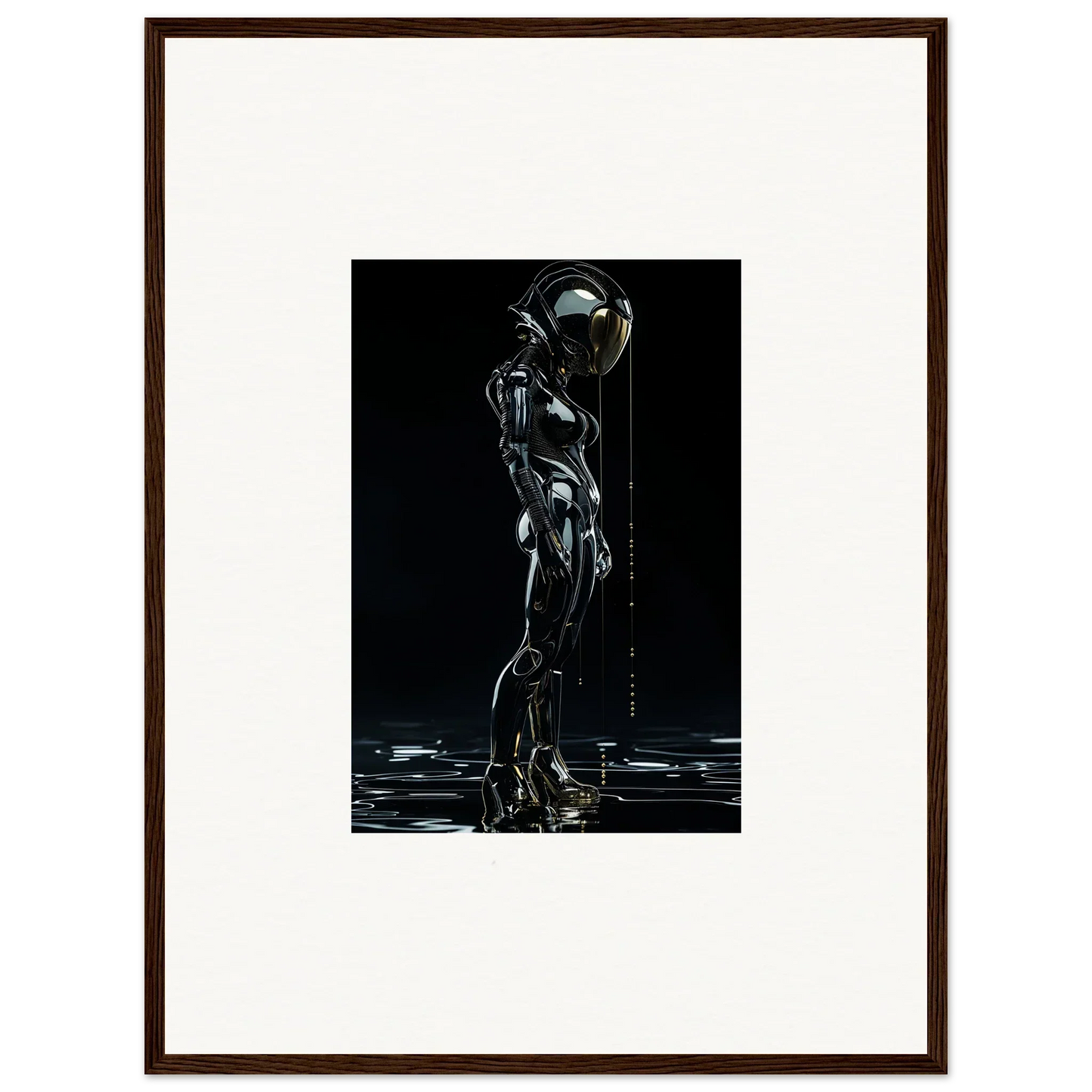 Futuristic robotic figure in dark setting for unique room decor and canvas prints
