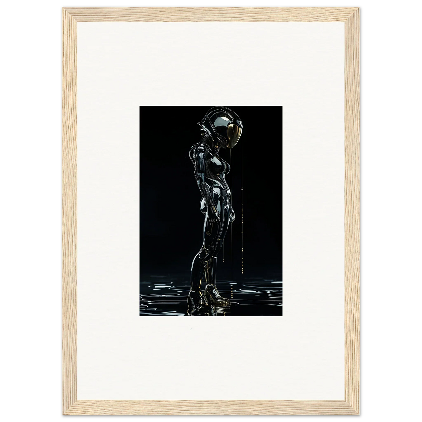 Futuristic humanoid robot in dark room decor perfect for canvas prints or framed wall art