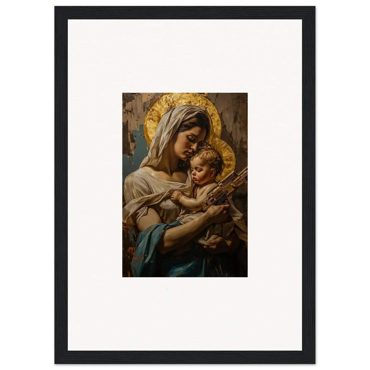 Framed wall art of Madonna and Child, a stunning holy mandala for room decor