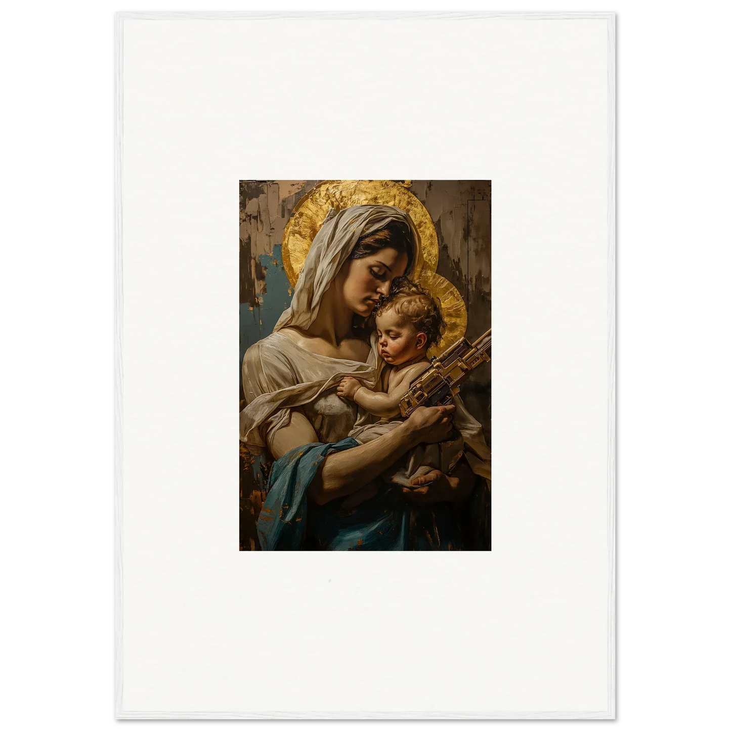 Religious painting of Madonna and Child in a holy mandala style for room decor