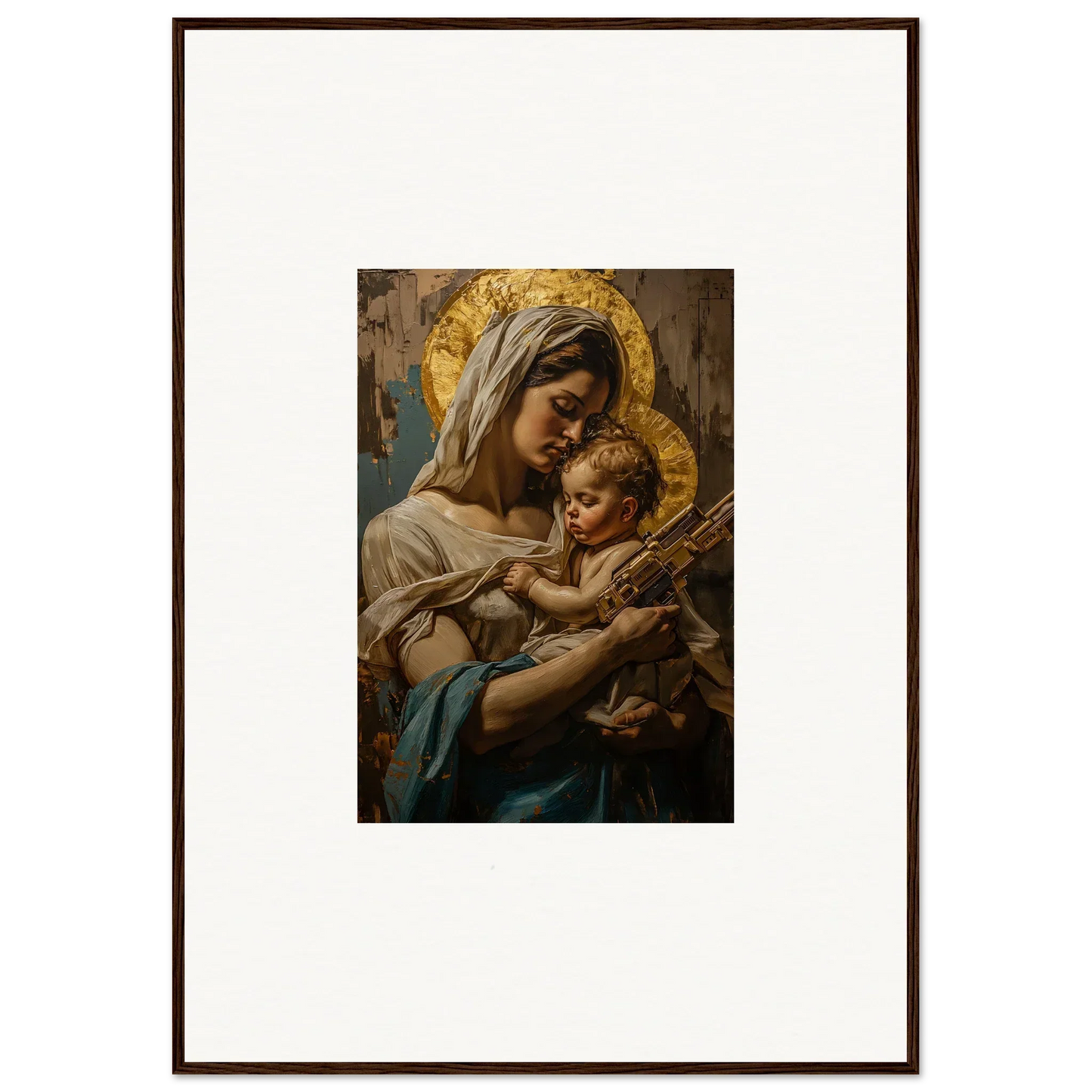 Framed wall art of Madonna and Child in a holy mandala design for elegant room decor
