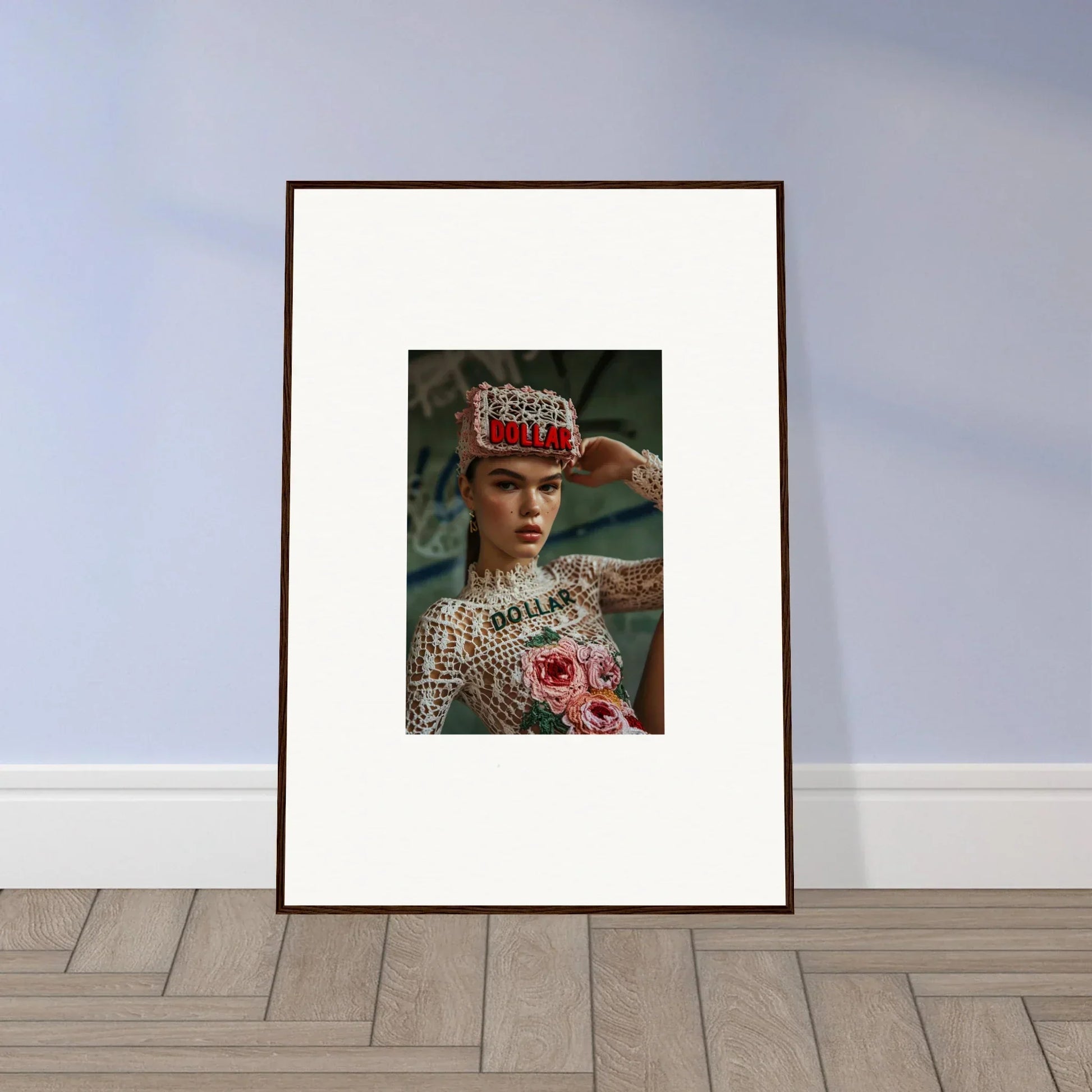 Framed wall art featuring a stylized portrait and floral elements for Monet Bliss room decor