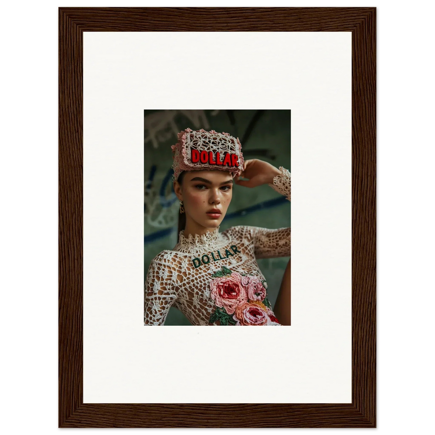 Framed wall art featuring a woman in ornate headpiece, part of Monet Bliss room decor