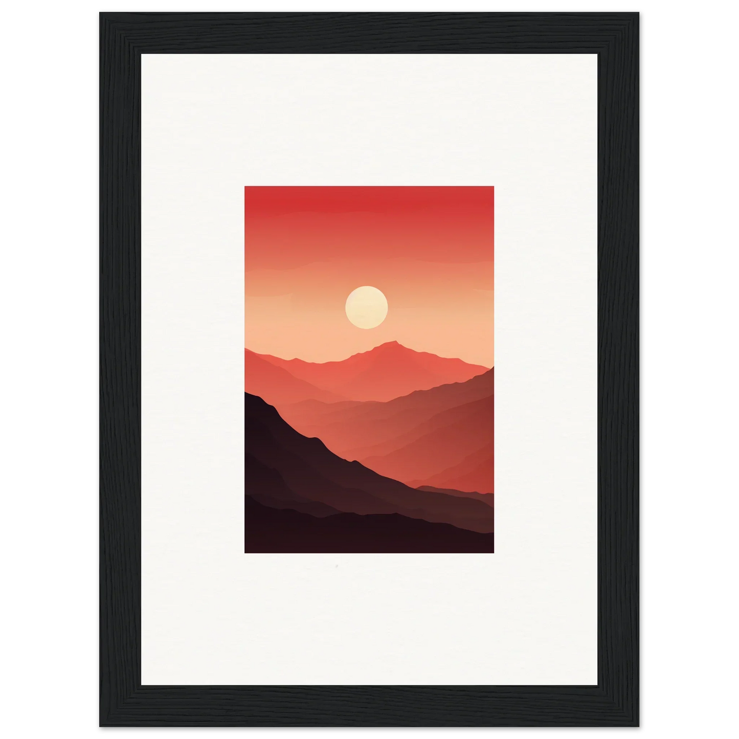 Framed canvas print of crimson vibrations sunset over mountains for stunning room decoration