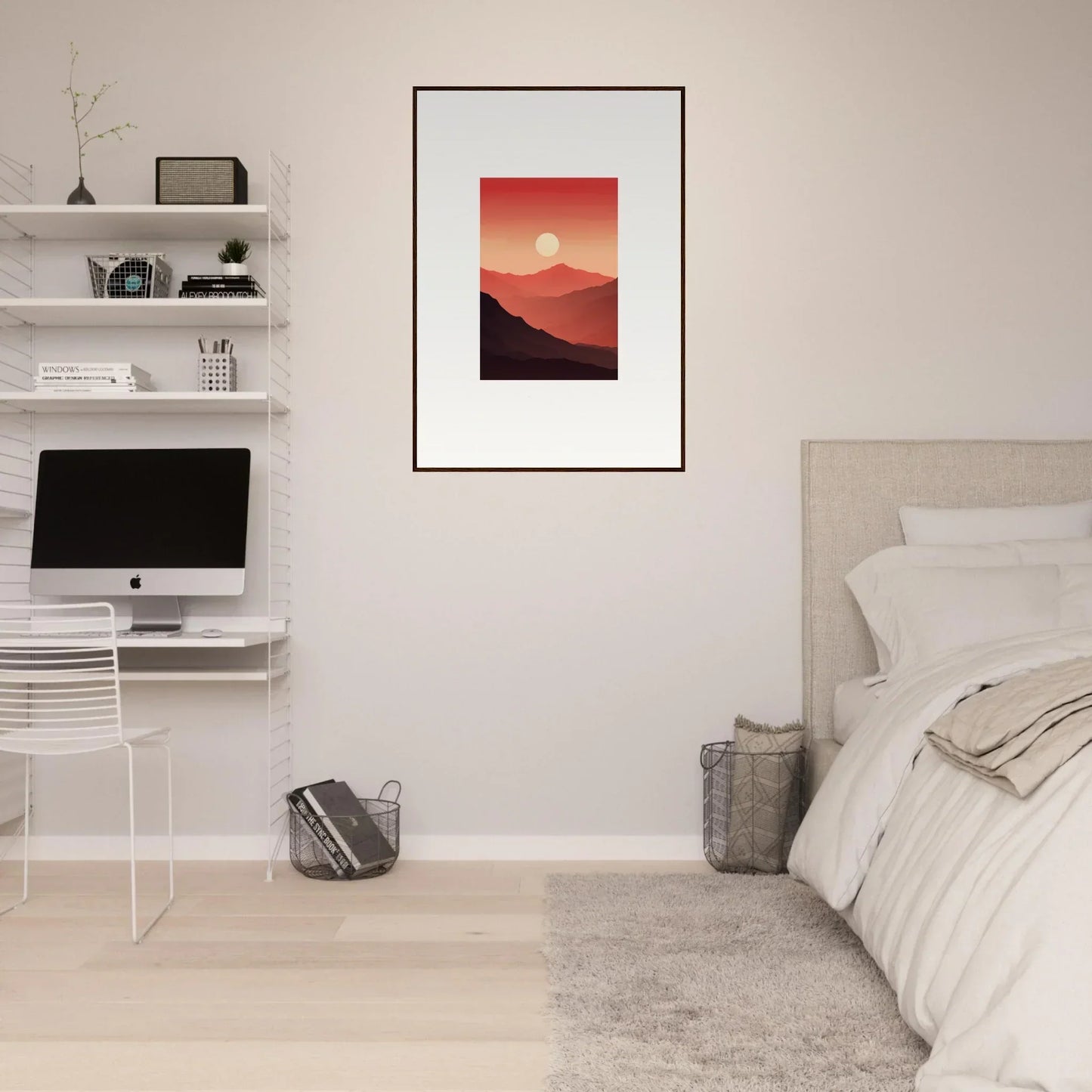 Framed canvas print of crimson vibrations sunset over mountains for room decoration