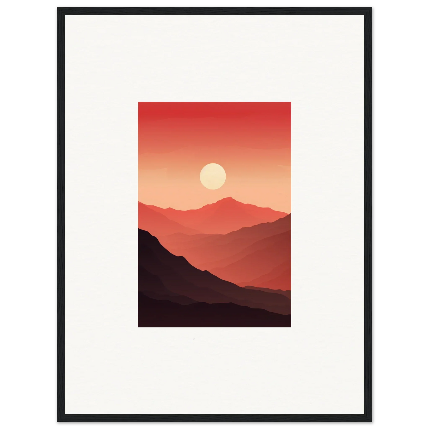 Framed canvas print of crimson vibrations at sunset over mountains for room decoration