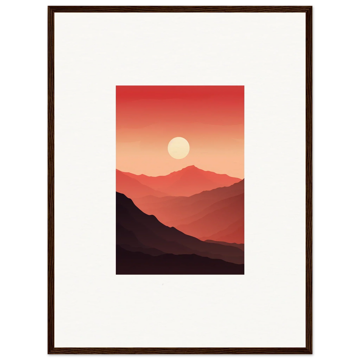Framed canvas print of crimson vibrations at sunset over mountains for room decoration