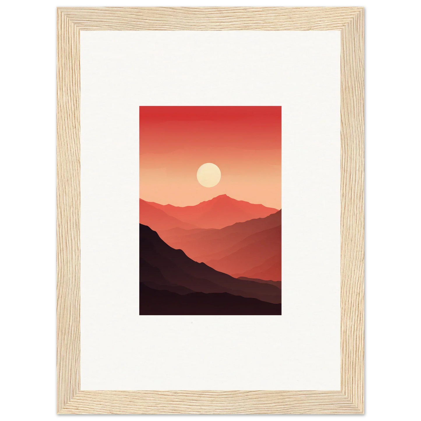 Framed canvas print of crimson vibrations at sunset over mountains for room decoration