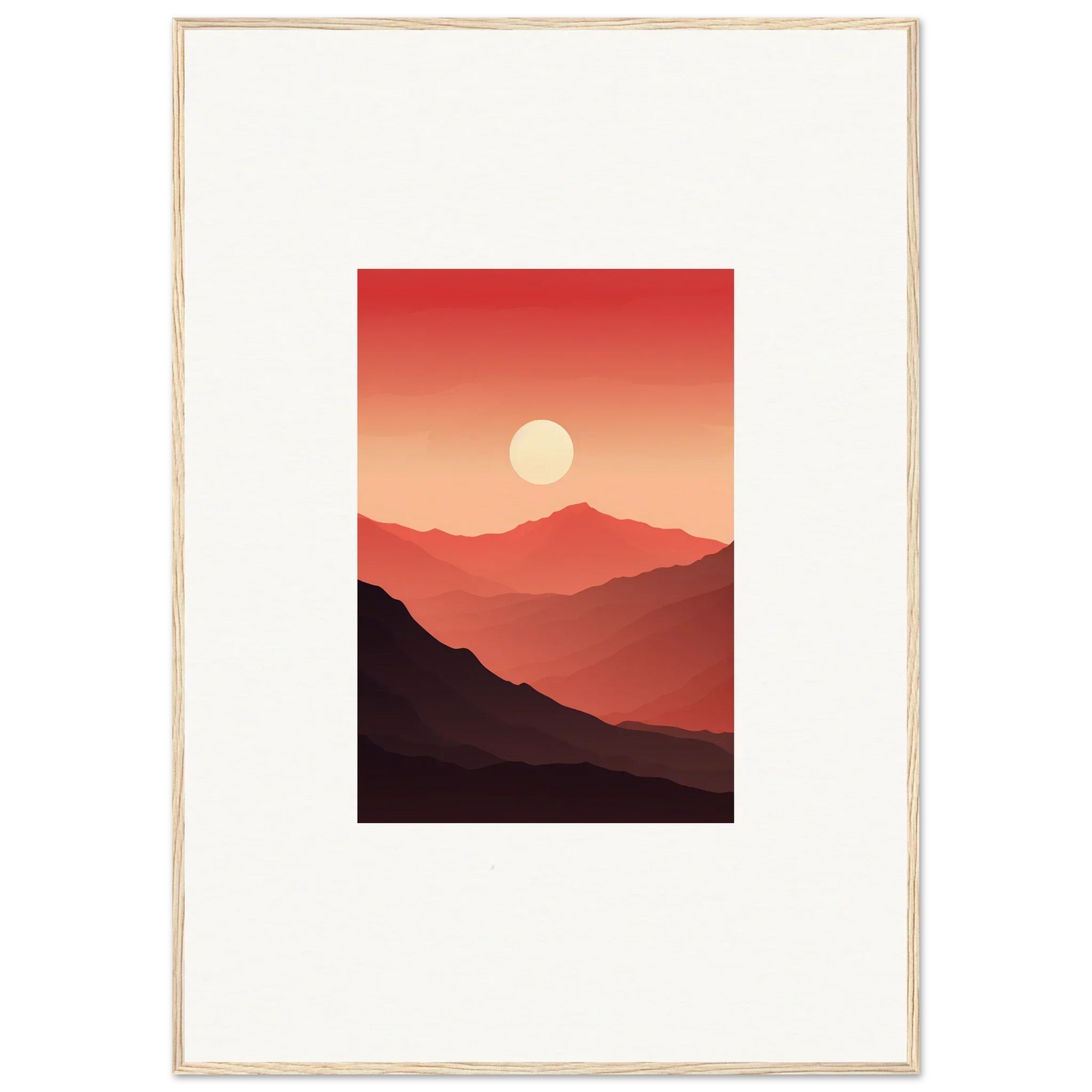 Framed canvas print of crimson vibrations at sunset over mountains for room decoration