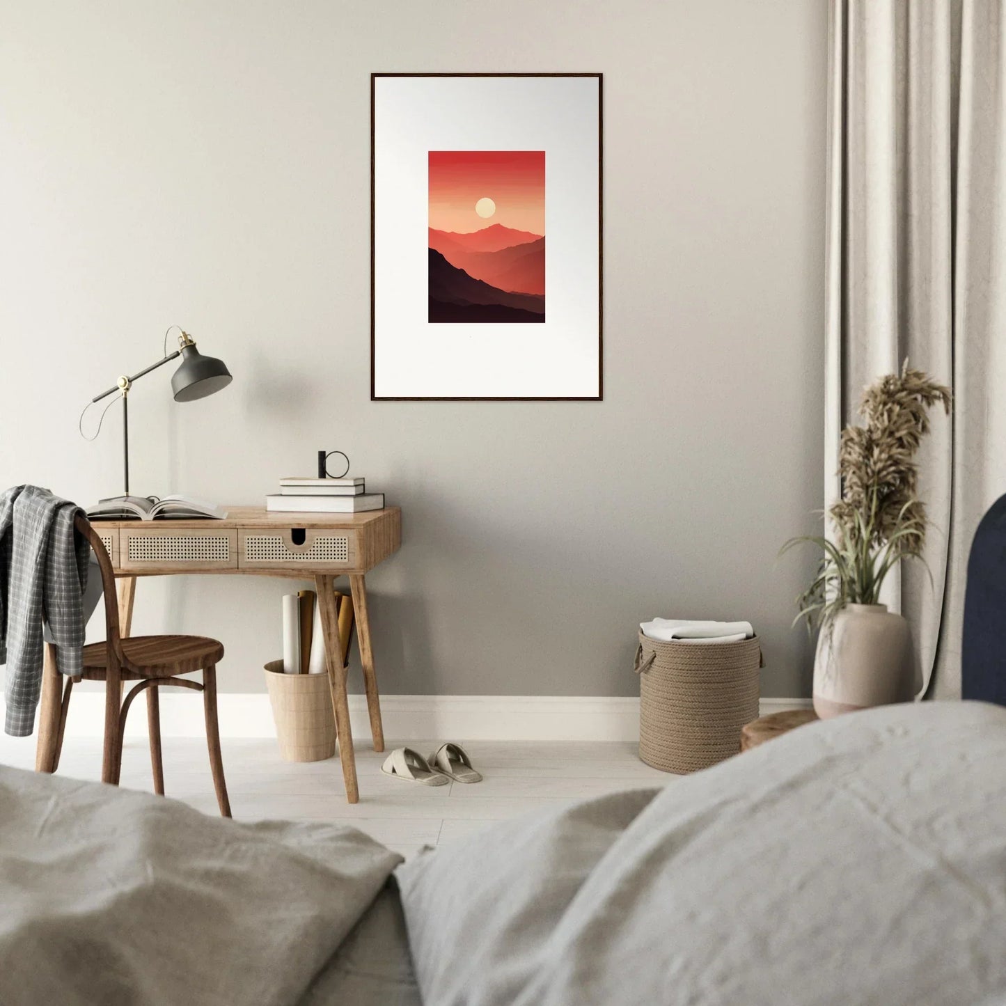 Framed canvas print of a sunset mountain landscape for vibrant room decoration