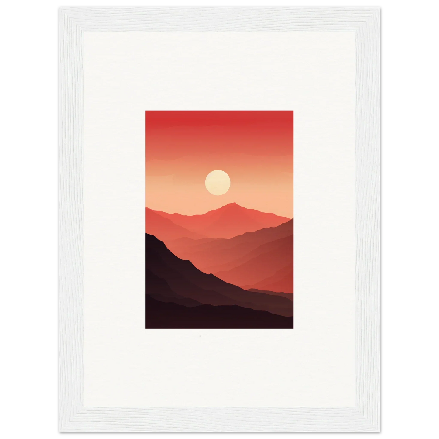 Framed canvas print of crimson vibrations sunset over mountains for cool room decoration