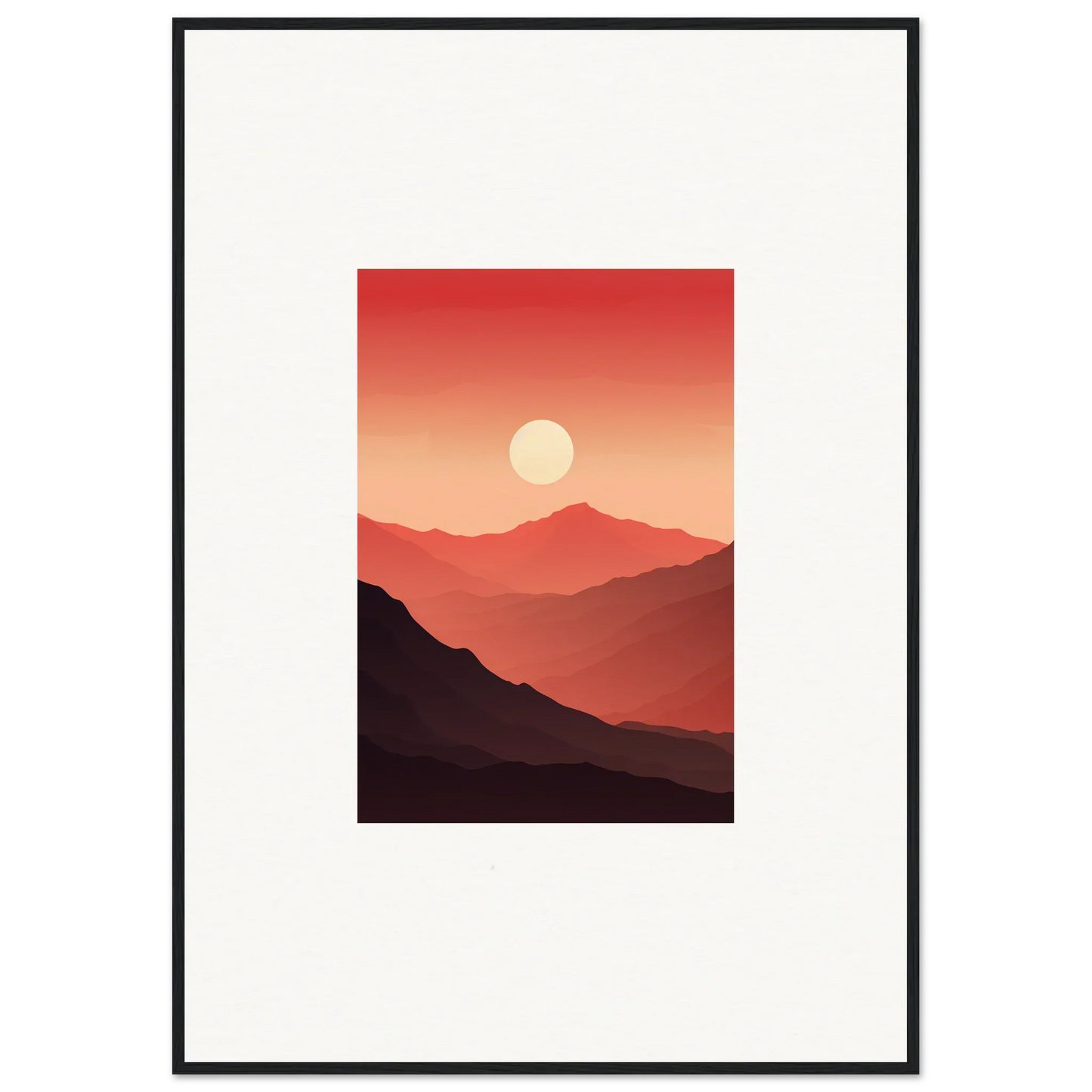 Minimalist canvas print of a sunset over mountains in Crimson Vibrations for room decoration