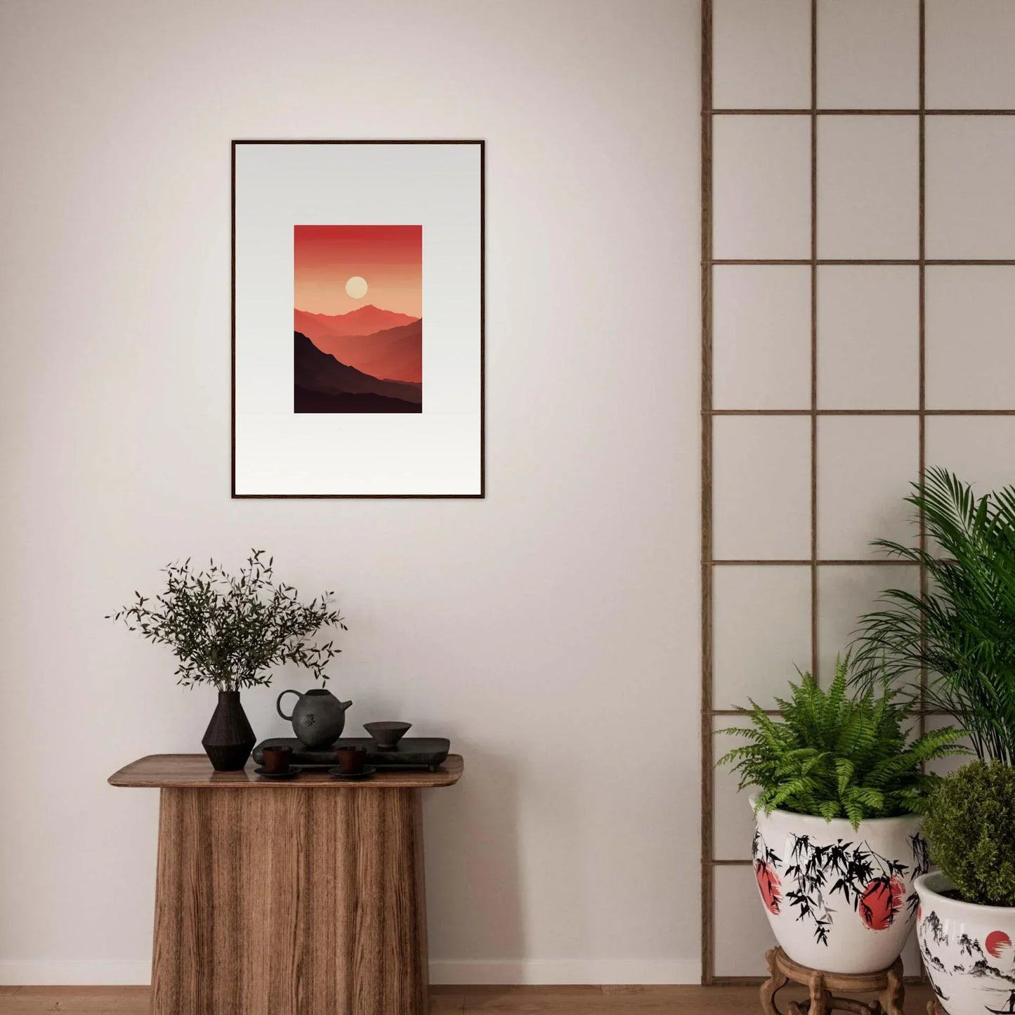 Stunning canvas print of crimson vibrations sunset over mountains for room decoration