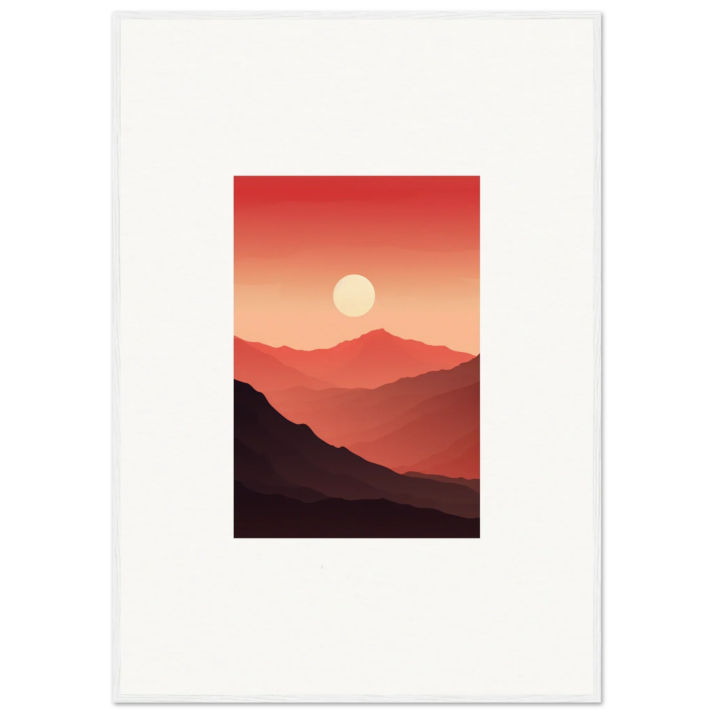 Minimalist mountains at sunset canvas print with glowing sun for room decoration
