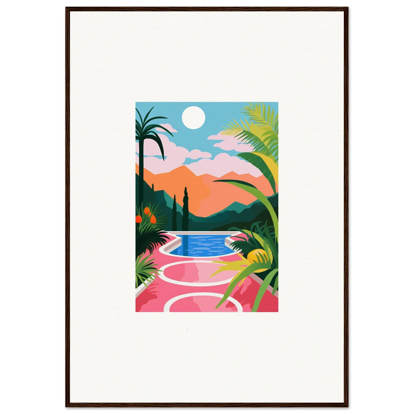 Colorful tropical landscape painting for room decoration, titled Sunset Epiphany