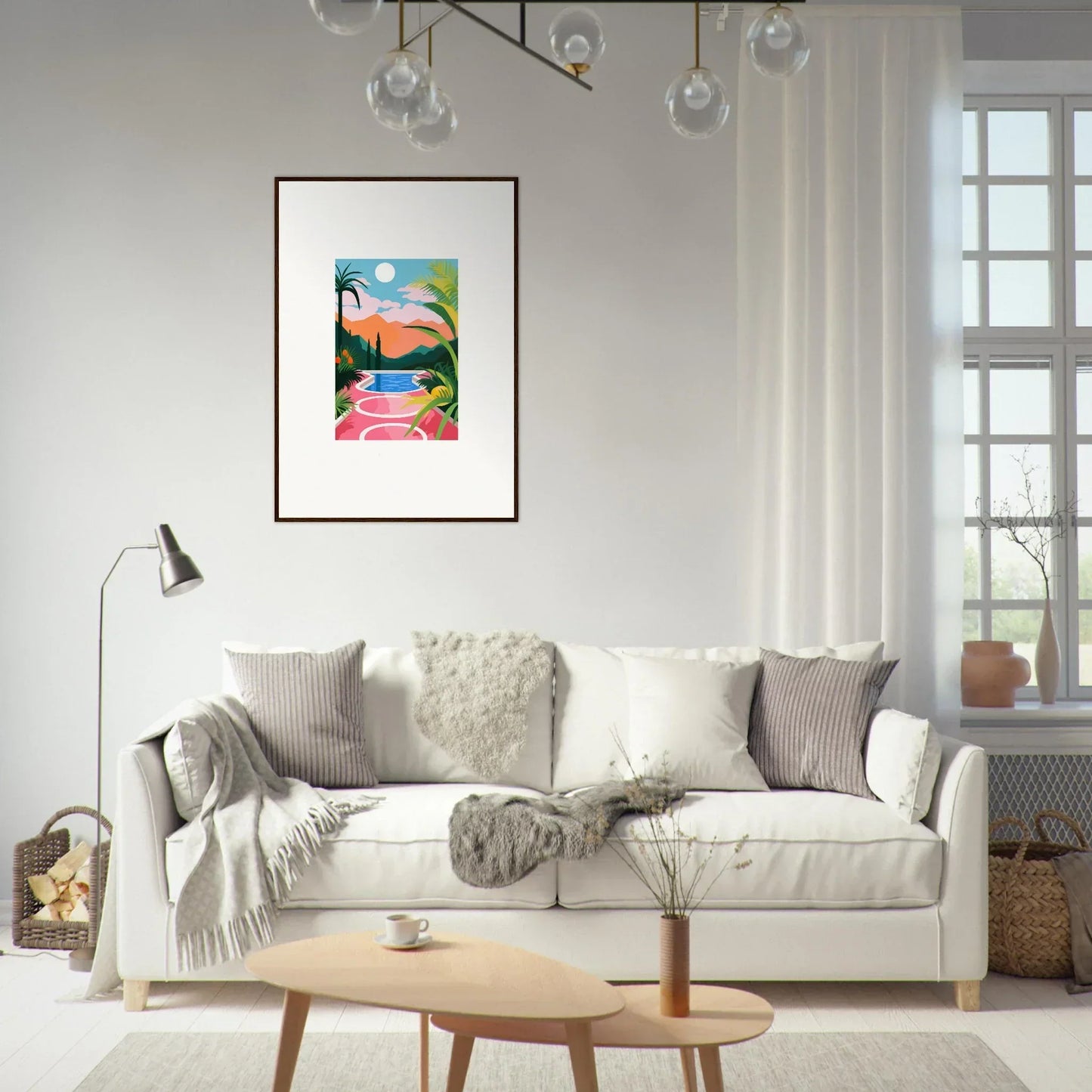Colorful sunset epiphany canvas print featuring flamingos in a stylized landscape