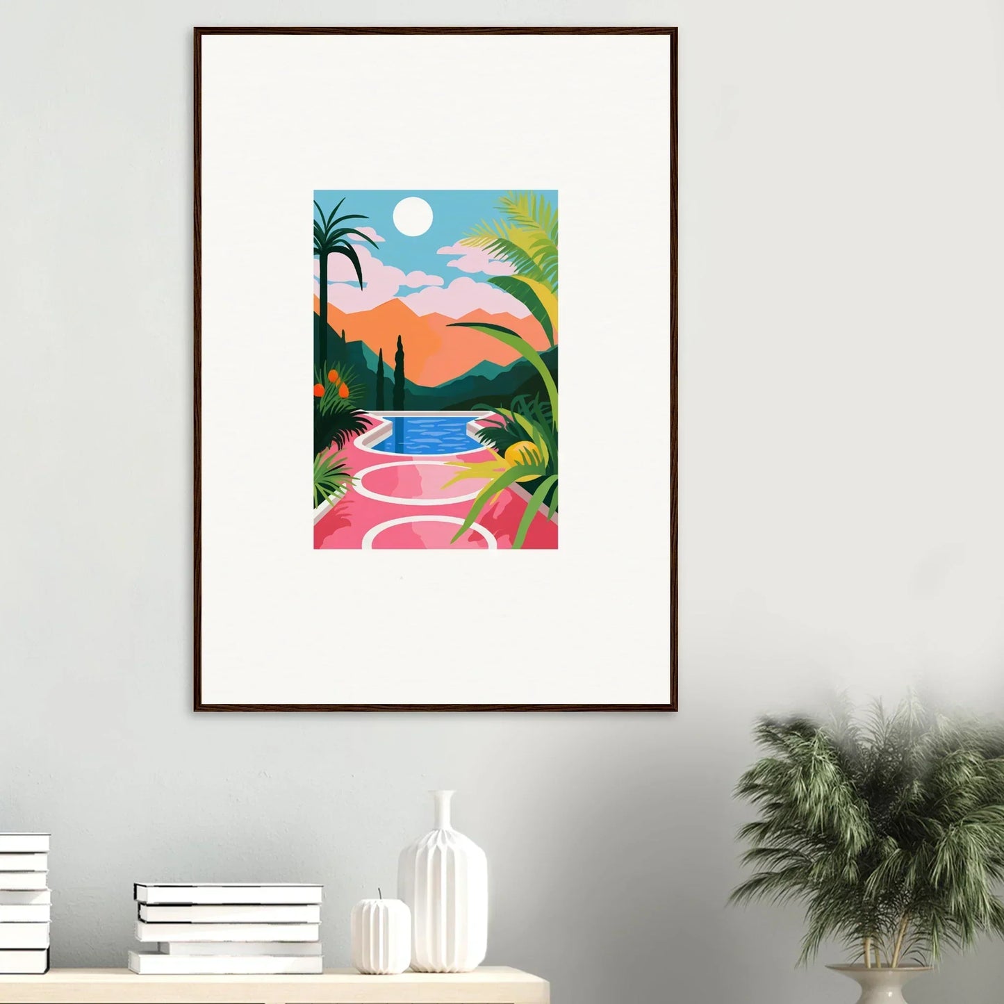 Framed canvas print of a tropical landscape for vibrant room decoration, Sunset Epiphany