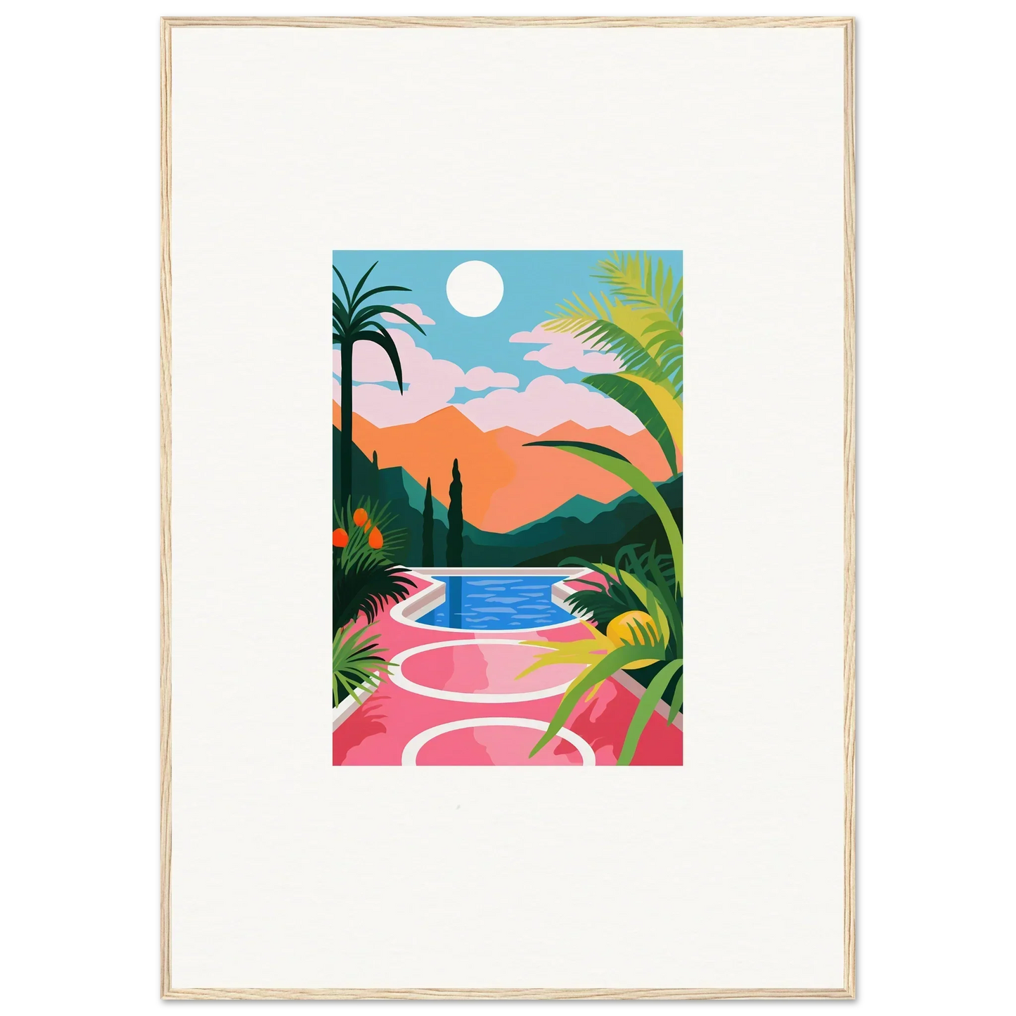 Colorful tropical landscape canvas print for room decoration, featuring Sunset Epiphany vibes