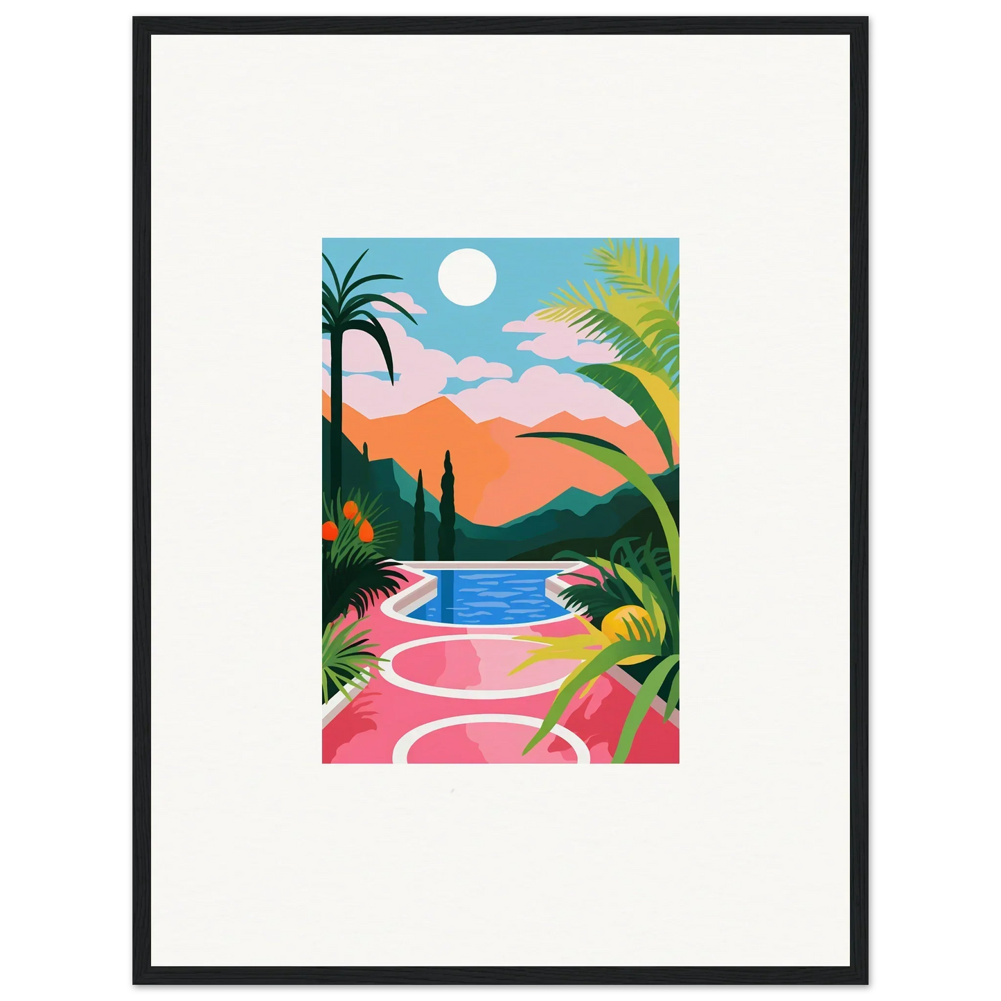 Colorful tropical landscape painting with winding pink path for room decoration canvas print