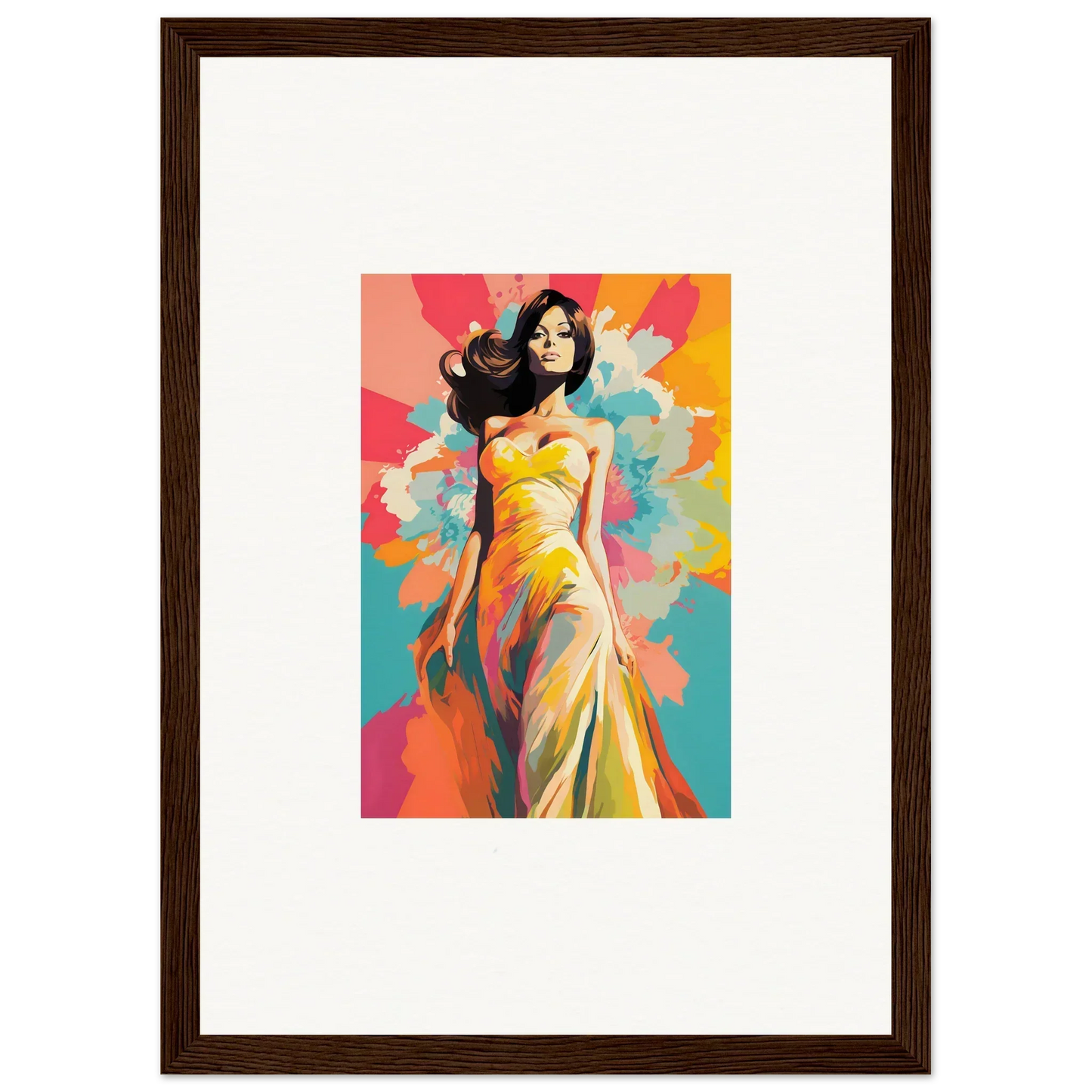 Colorful artistic illustration of a woman in a yellow dress for Nebulae Beauty Ascends