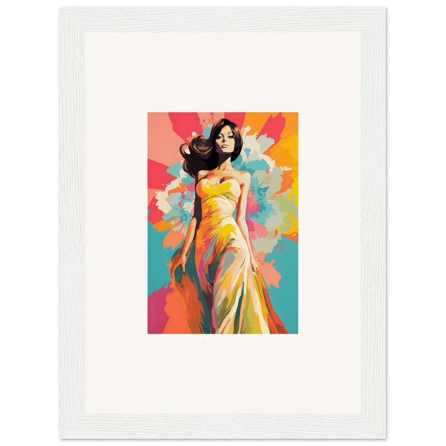 Colorful illustration of a woman in a yellow dress for Nebulae Beauty Ascends art™