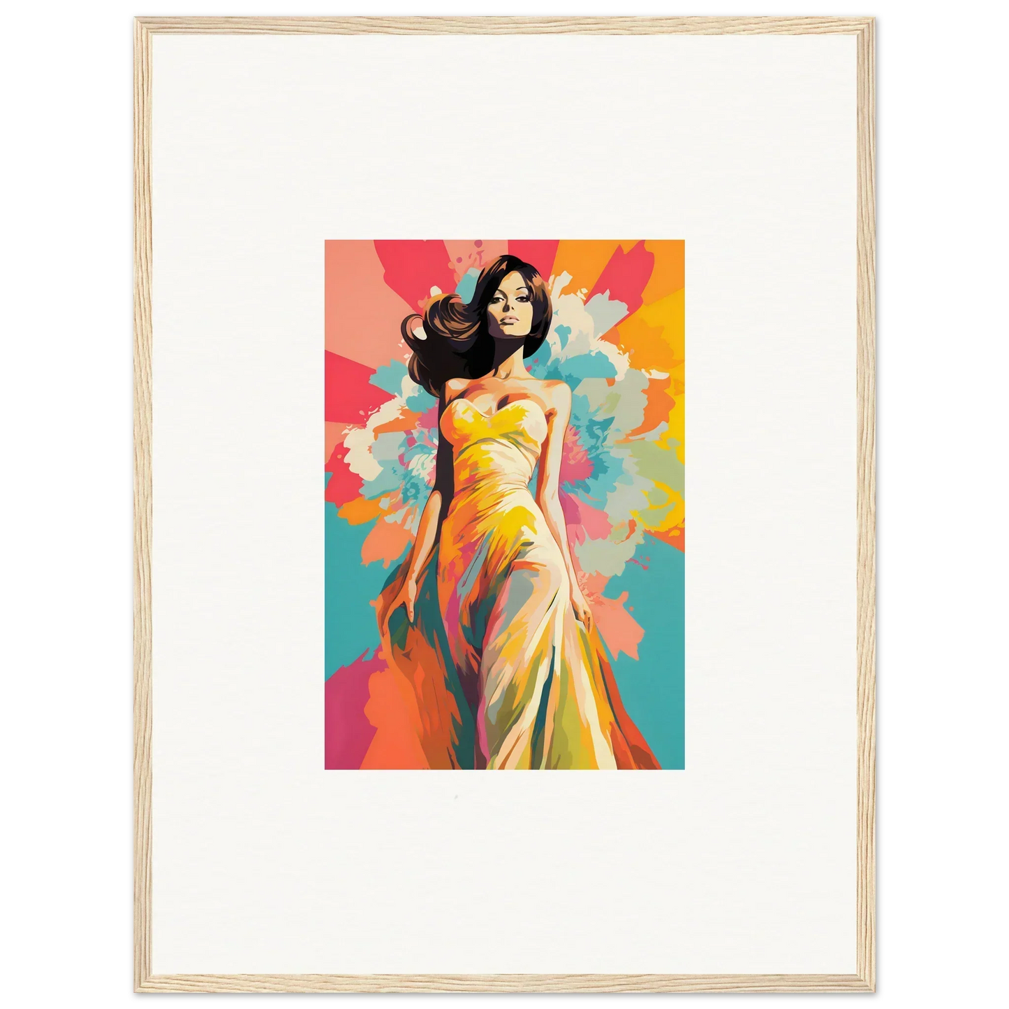 Colorful illustration of a figure in a yellow dress for Nebulae Beauty Ascends art™