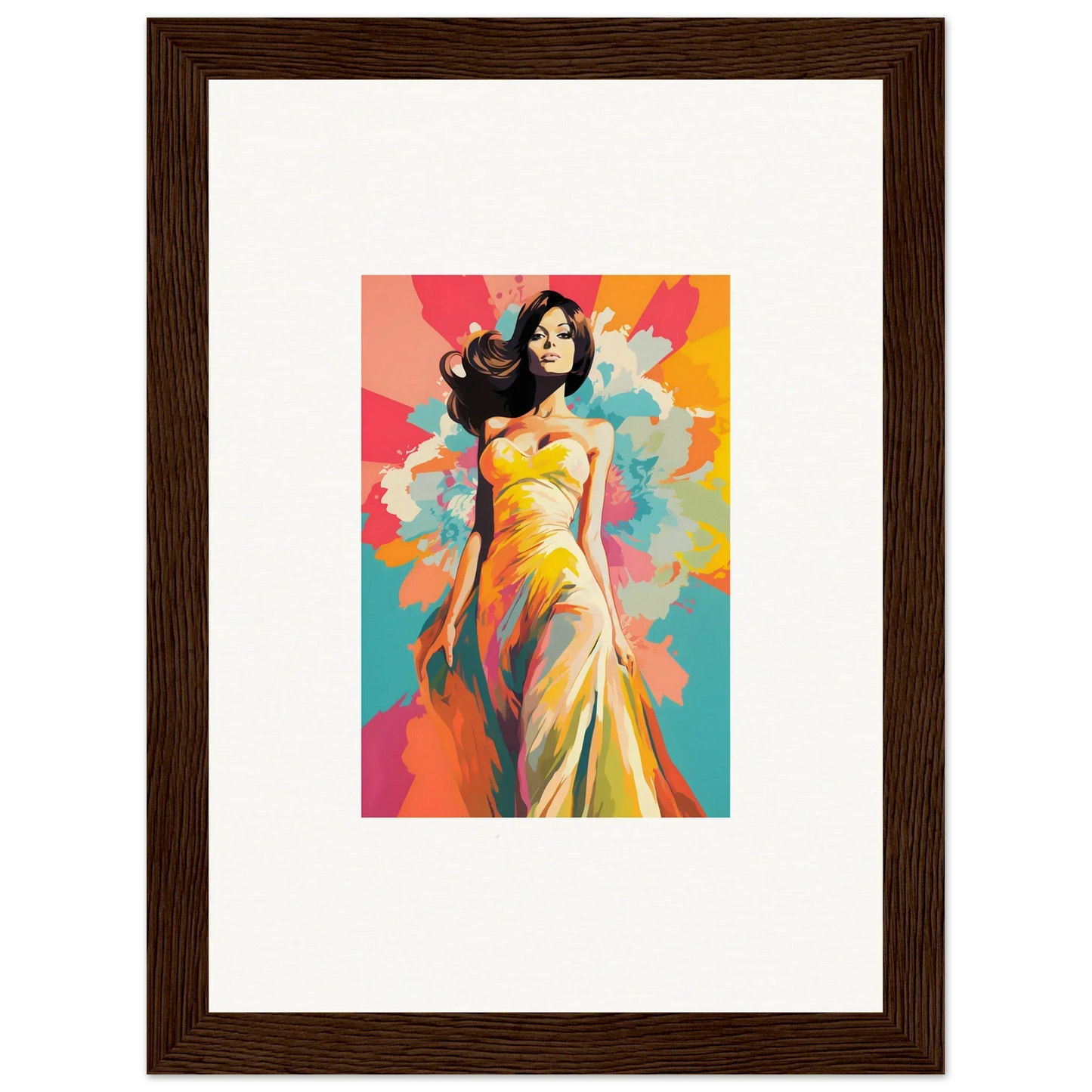 Colorful fashion illustration of figure in yellow gown for Nebulae Beauty Ascends