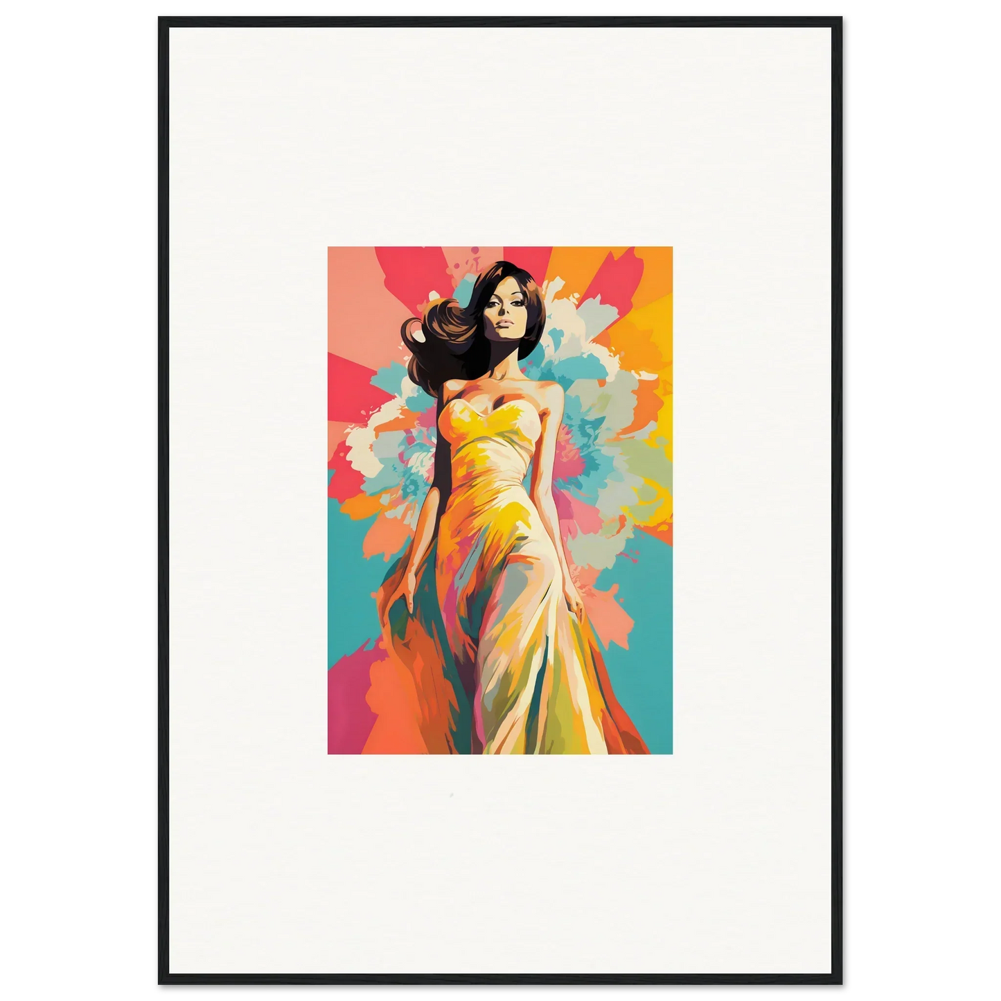 Artistic illustration of a woman in a flowing yellow dress for Nebulae Beauty Ascends