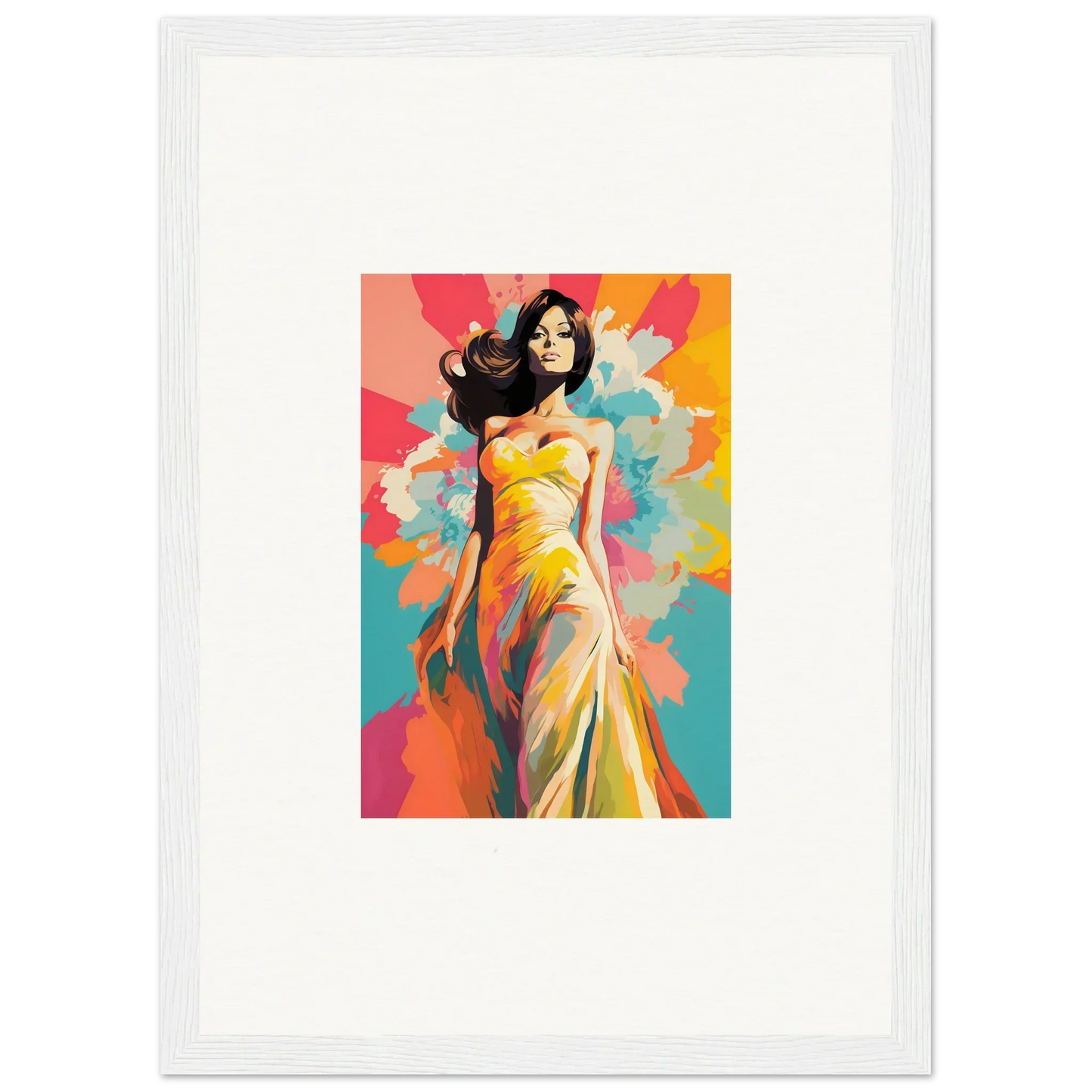 Colorful woman in yellow dress with vibrant art for Nebulae Beauty Ascends special edition