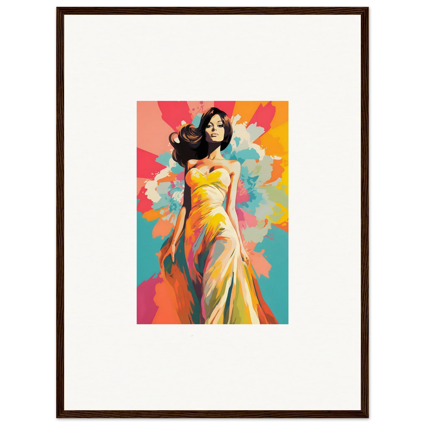 Colorful artistic woman in yellow dress with vibrant brushstrokes for Nebulae Beauty Ascends