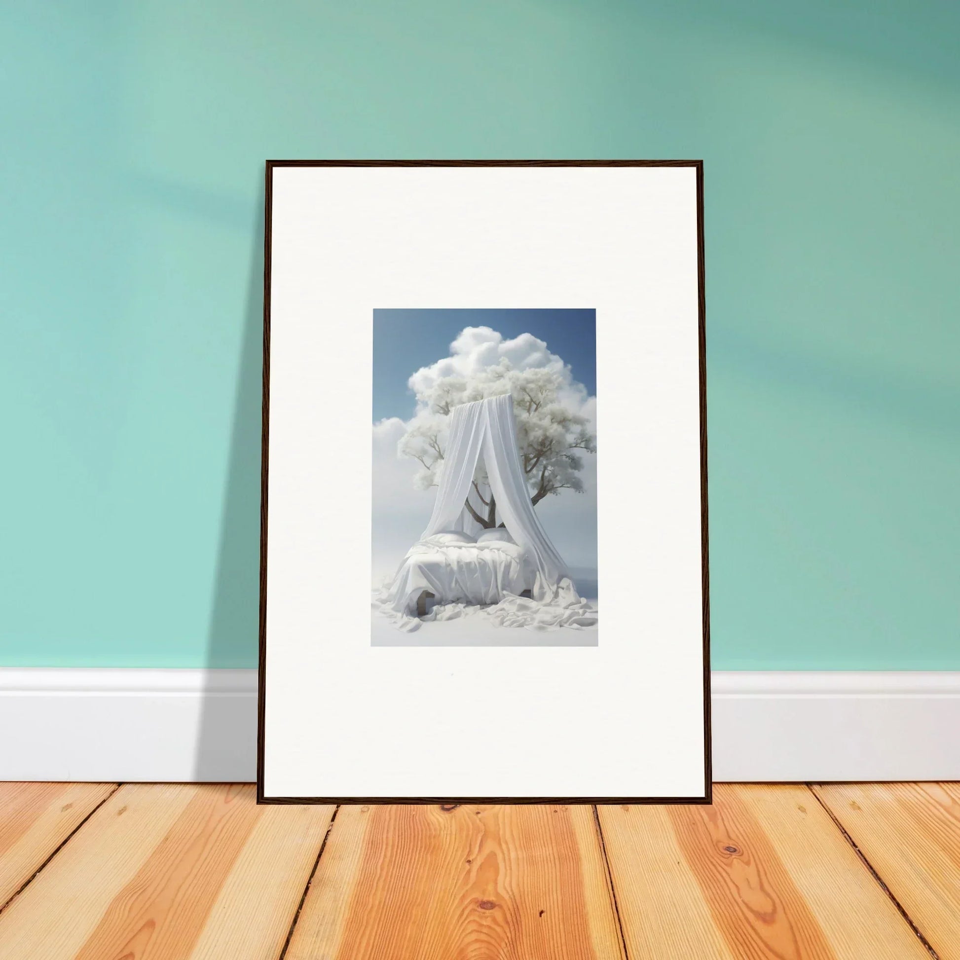 Framed photograph of a snow-covered tree for dreamy room decoration in Reverie Enfoldings