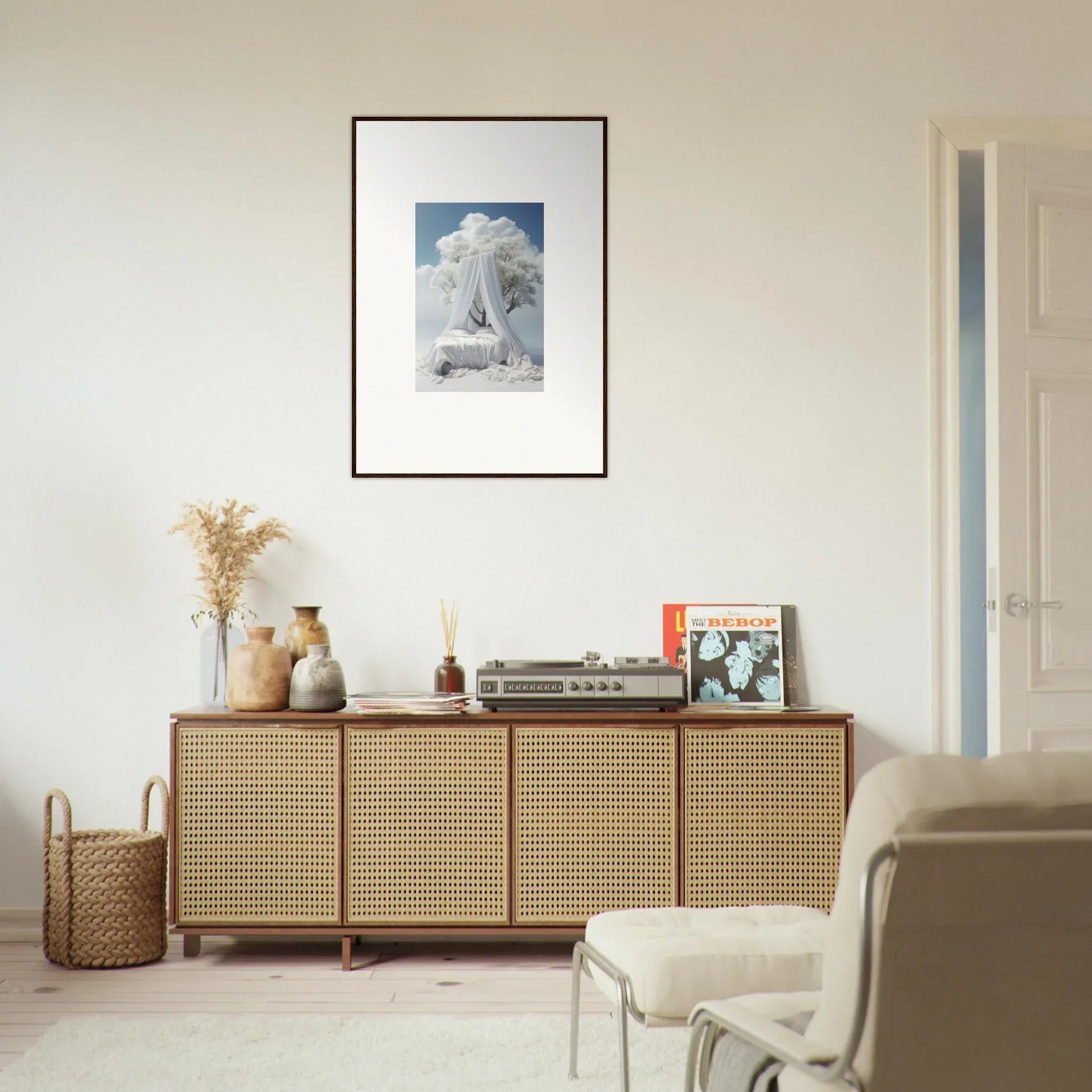 Wooden sideboard with cane doors, perfect for enhancing your Reverie Enfoldings room decoration