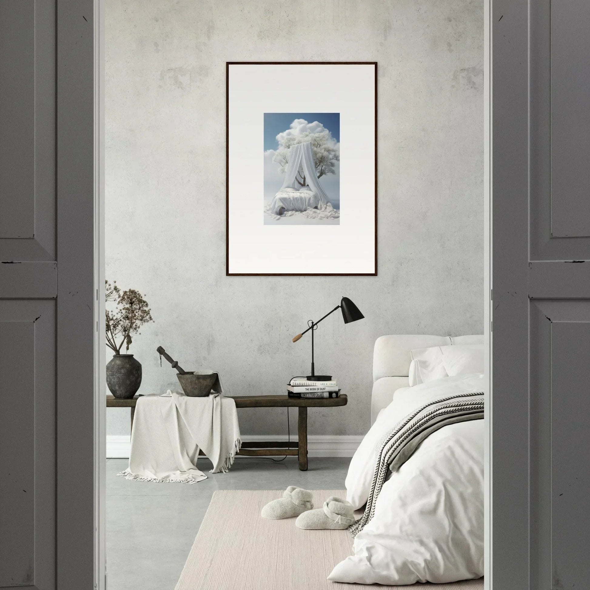 Framed canvas print of a snowy landscape for dreamy room decoration with Reverie Enfoldings