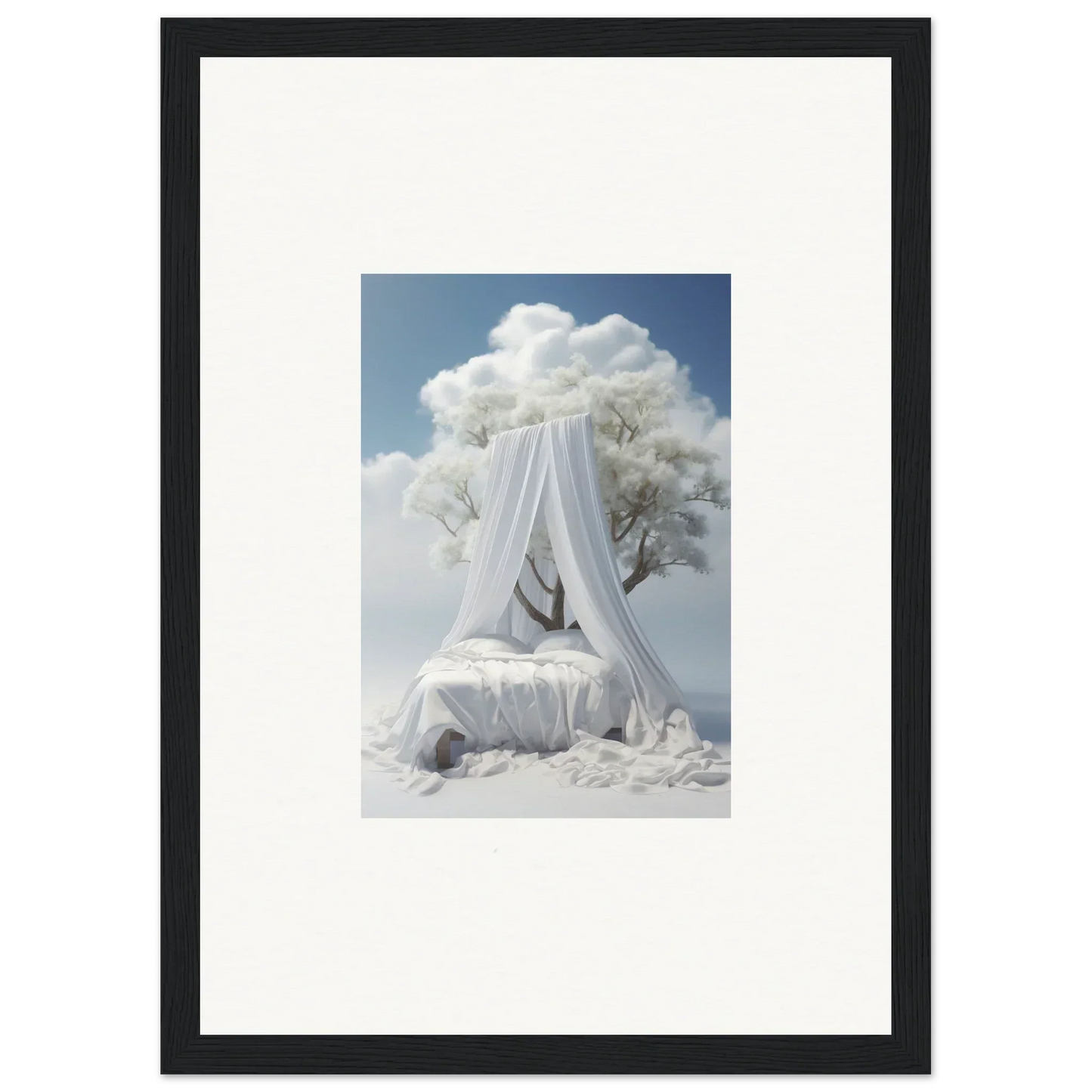 White canopy bed with dreamy fabric for the perfect room decoration in Reverie Enfoldings