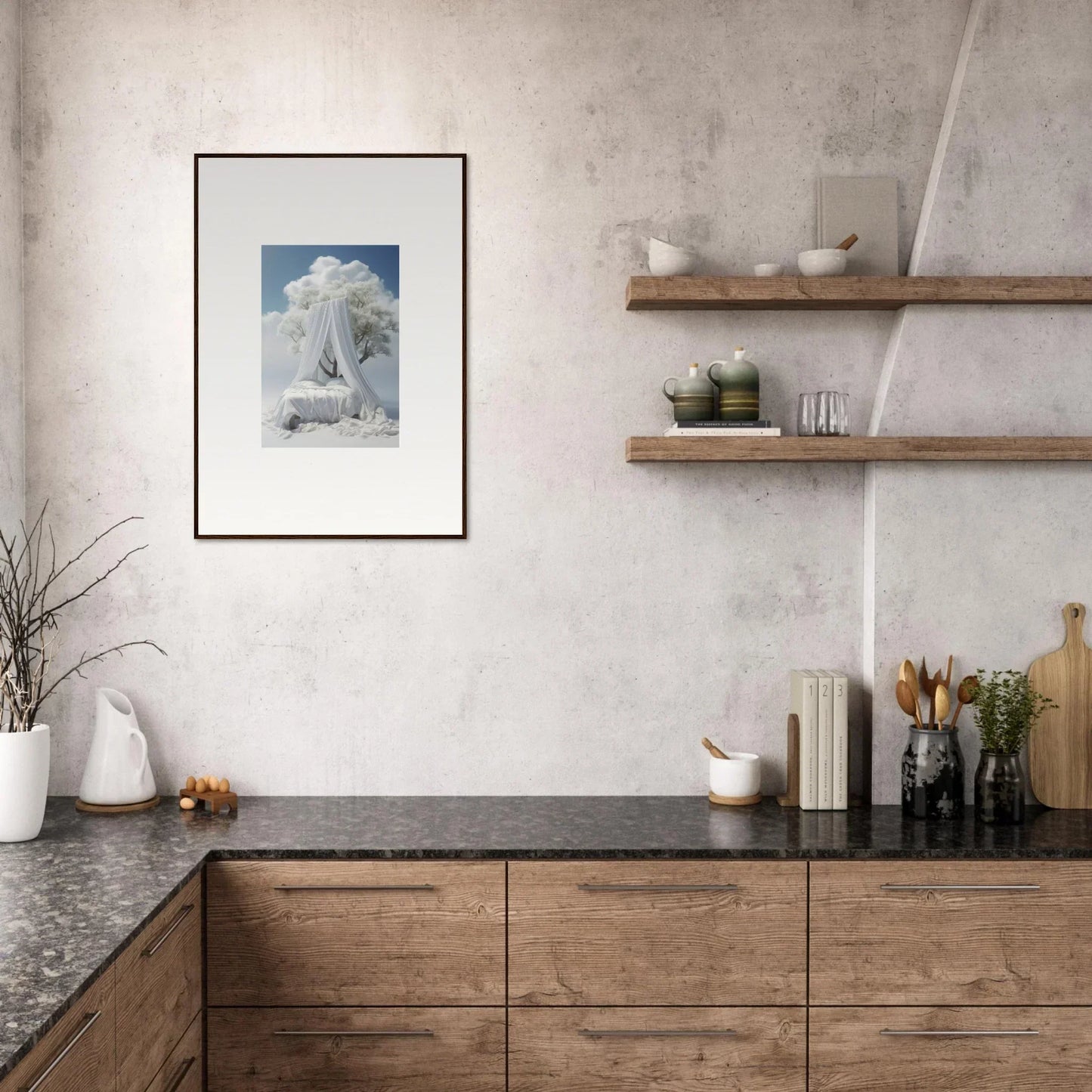 Framed polar bear on ice for dreamy room decoration, part of Reverie Enfoldings canvas print