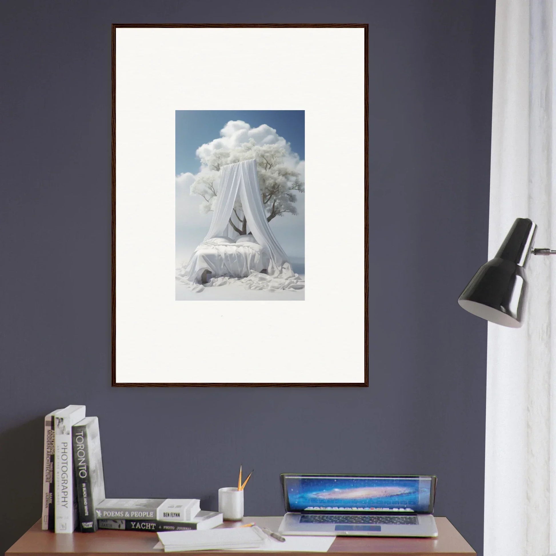 Framed canvas print of a snow-covered tree for dreamy room decoration in Reverie Enfoldings