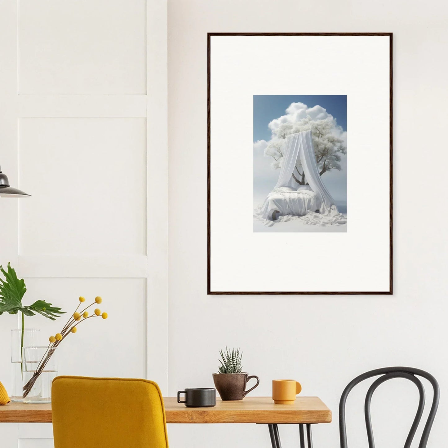 Framed canvas print of white canopy bed for dreamy room decoration with Reverie Enfoldings