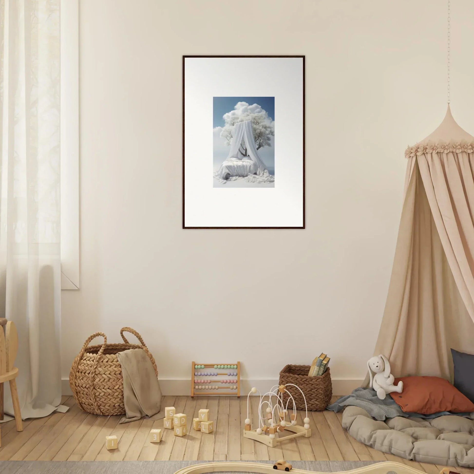 Framed canvas print of a snow-covered tree, perfect for room decoration in Reverie Enfoldings