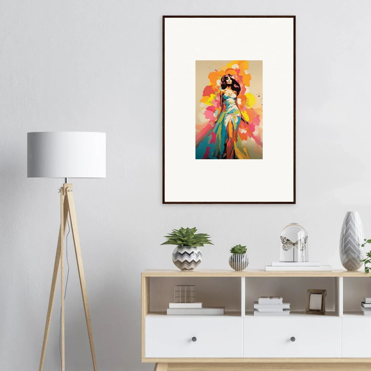 Framed colorful Nectar Dreampapillonsexus art featuring Asian-inspired dress and vibrant tones